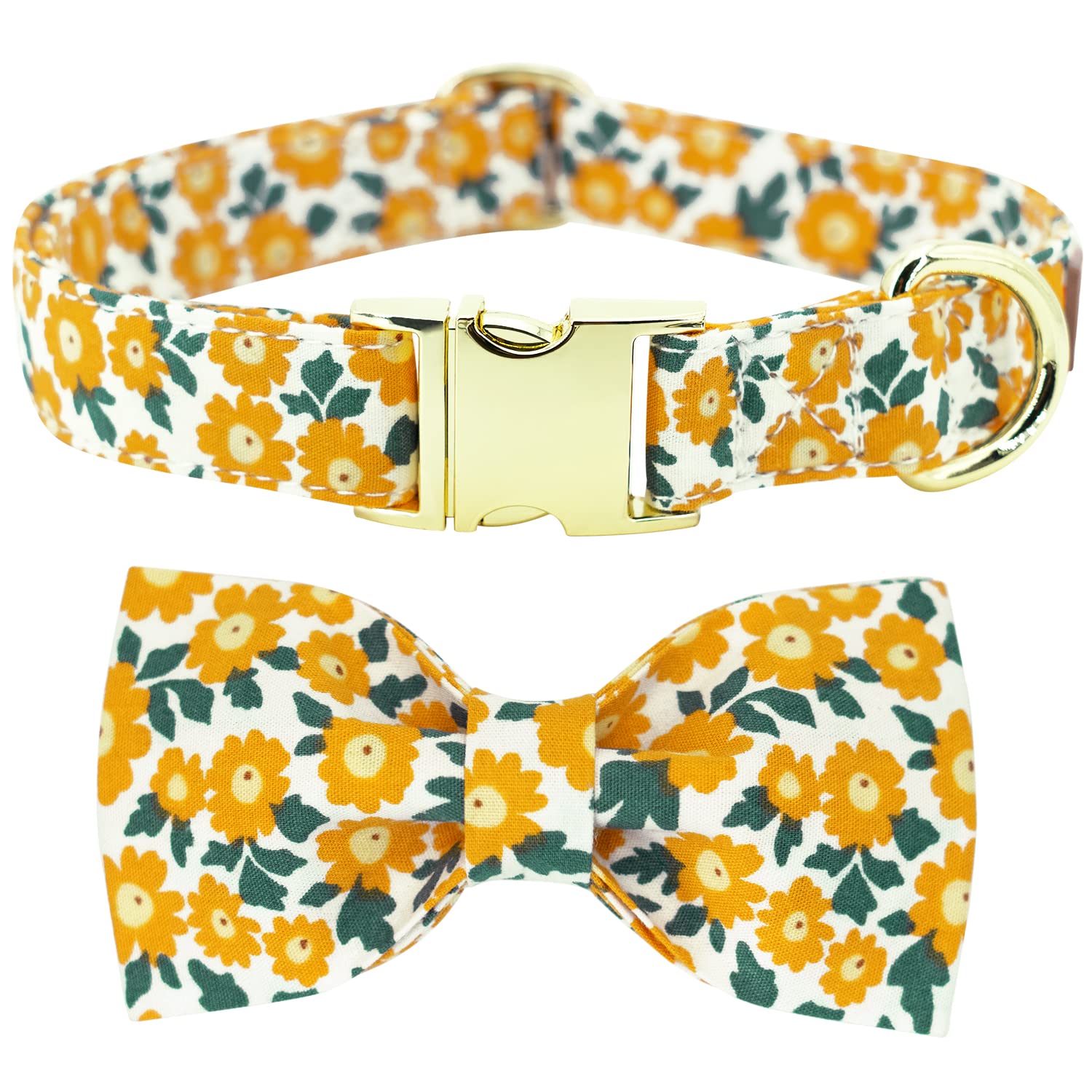 Tunkoo Dog Collar Floral With Elegant Bow Tie Soft Comfy Cotton Adjustable Collar, Premium Metal Buckle For Puppy And Cat Small 