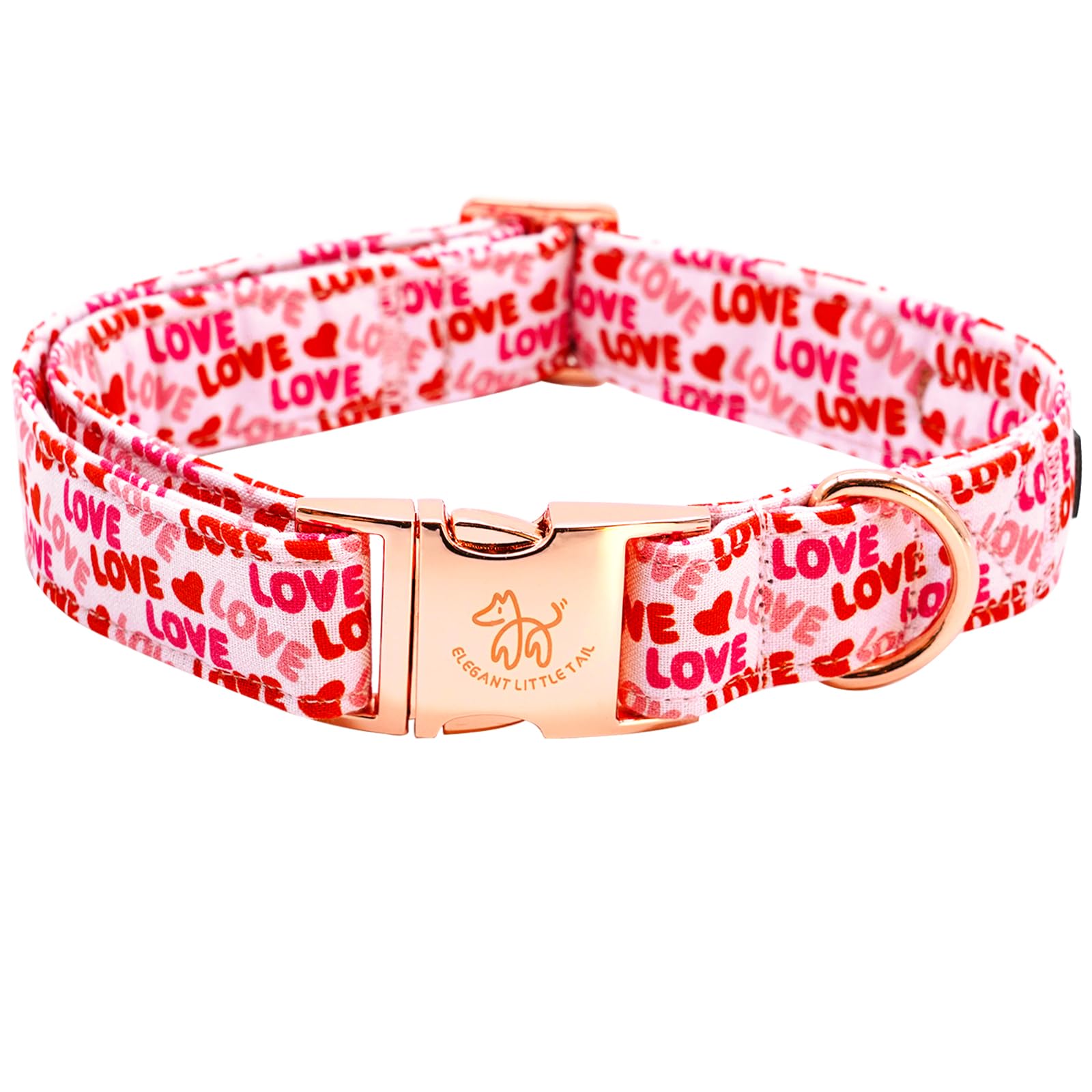 Elegant Little Tail Valentine's Day Collar - Pink Heart Cute Dog Collar, Adjustable for Medium Dogs