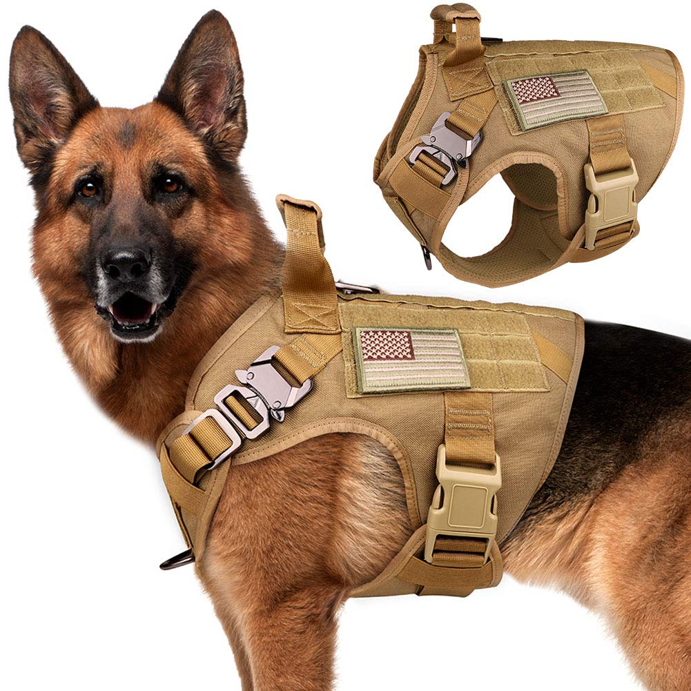 Tactical Dog Harness Vest Escape Proof Harness Military Vest No Pulling K9 Working Training Pet Vest For Medium Large Dogs(L) Army Yellow