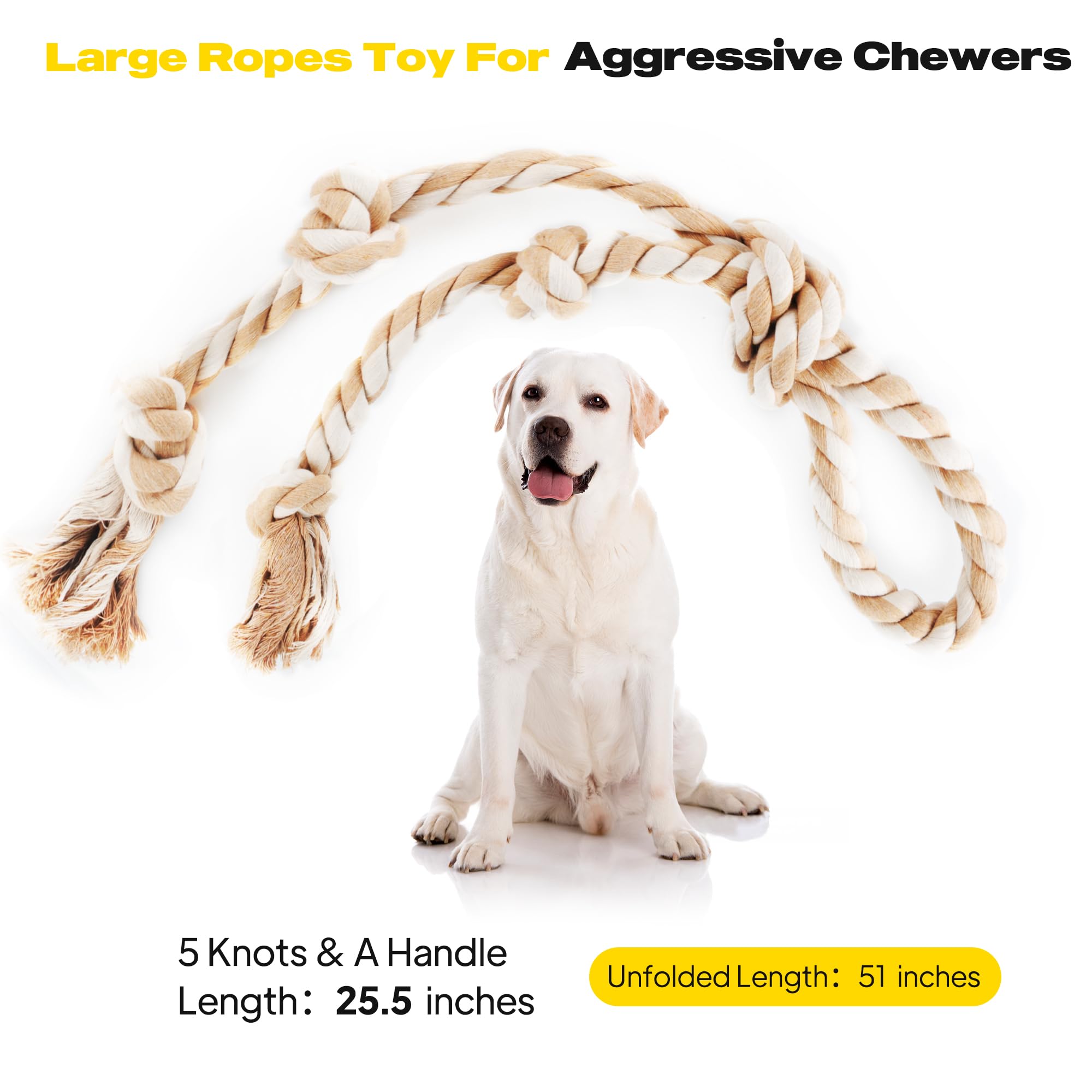 PetiFine Dog Rope Toys for Aggressive Chewers, Large Dog Toys for Tug of War, Tough Indestructible Natural Cotton Rope Toy,29''