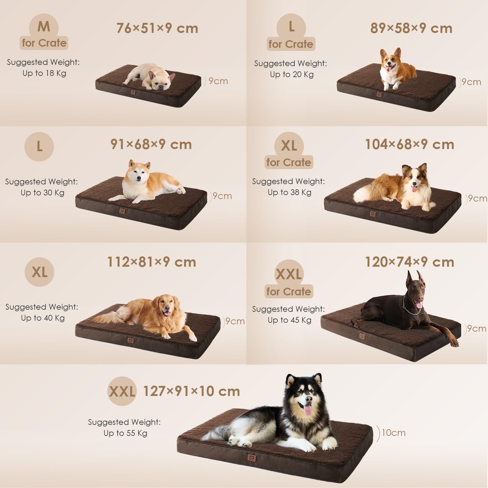 Eheyciga Orthopedic Xxl Dog Beds For Jumbo Dogs With Removable Washable Cover For Crate, Brown, 47X29
