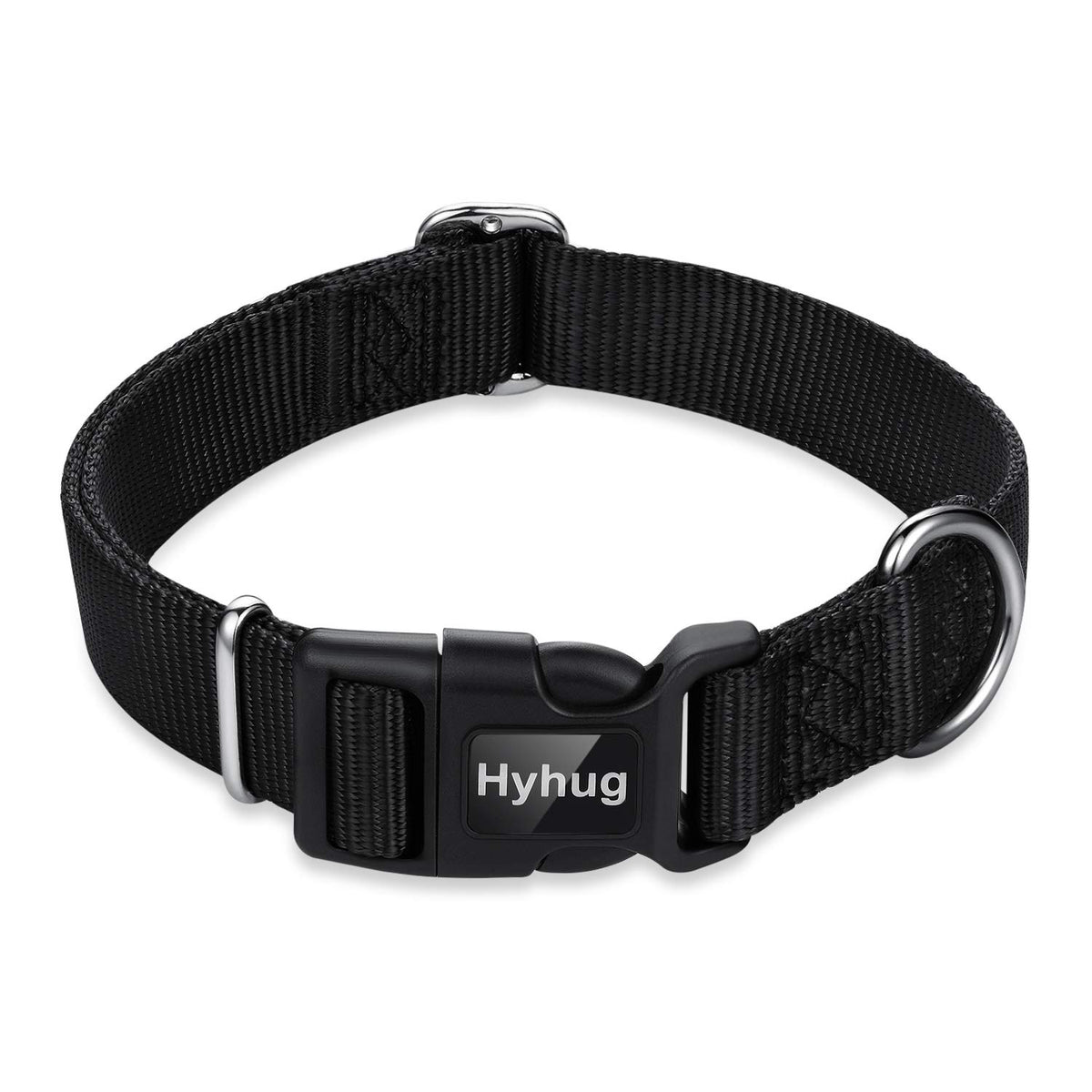 Hyhug Pets Classic Regular Heavy Duty Nylon Dog Collar With Easy To Attach And Removal Buckle. (Large, Black)