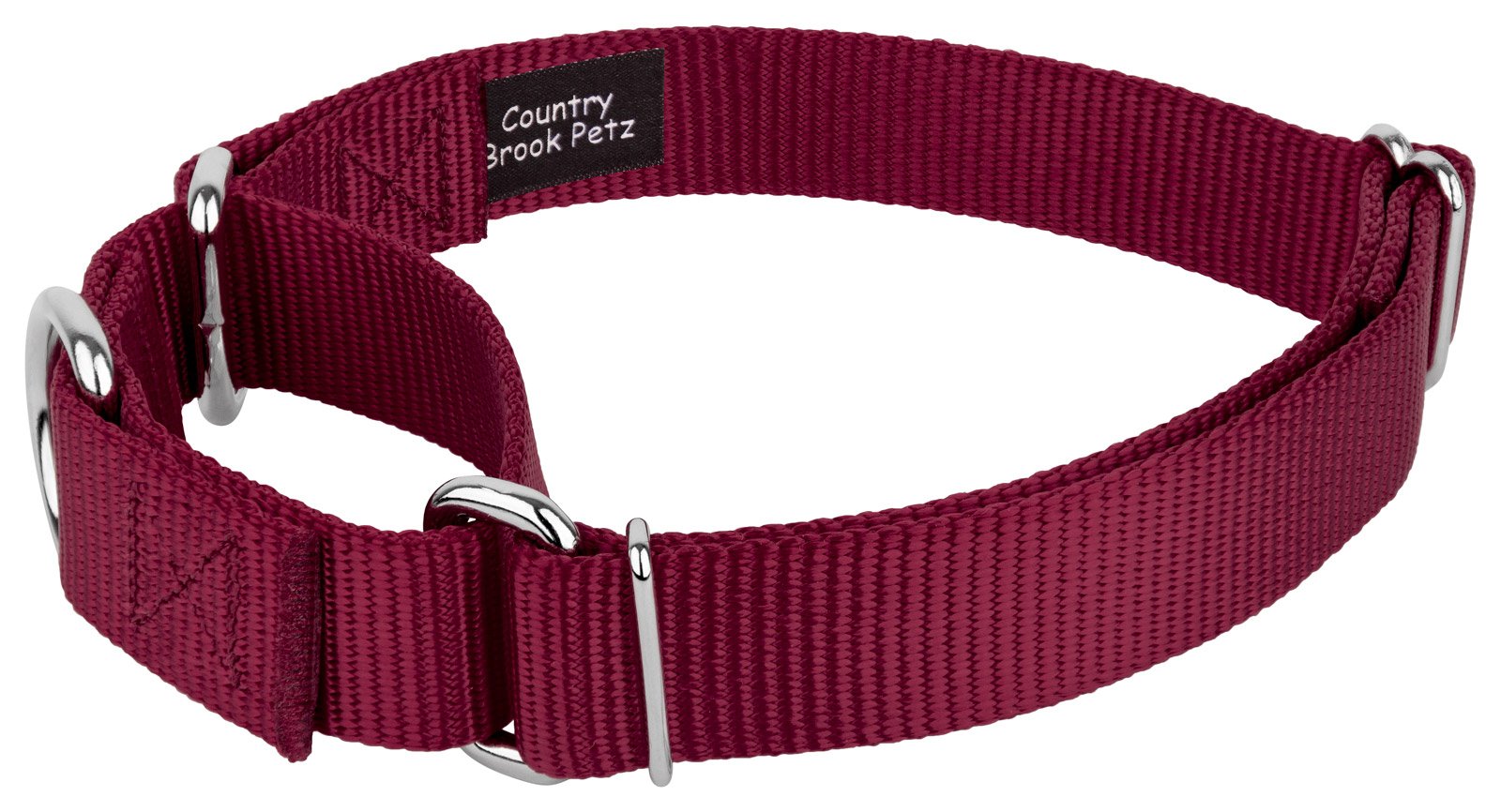 Country Brook Design - Burgundy Martingale Heavy Duty Nylon Dog Collar - 21 Vibrant Color Options (3/4 Inch Width, Small)