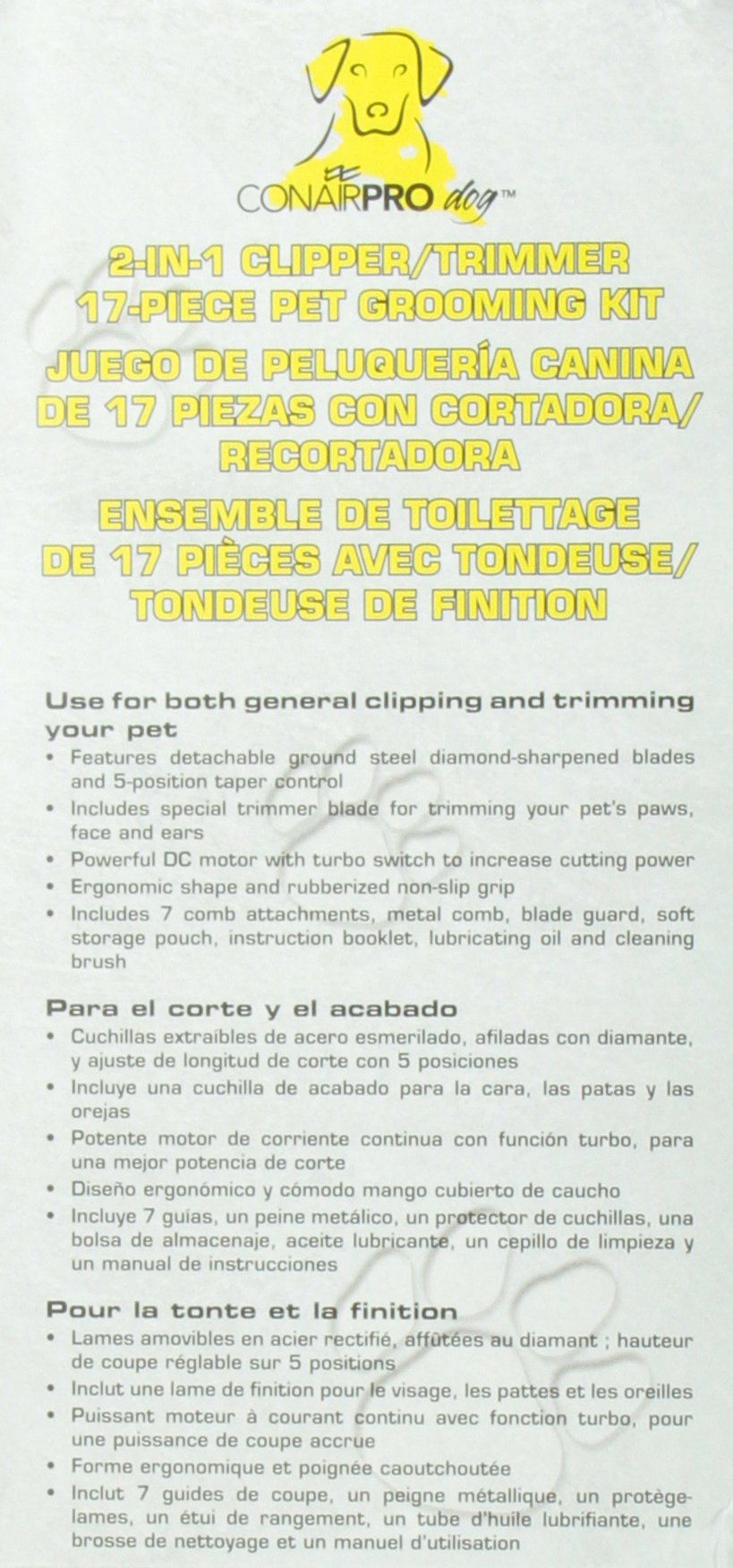 Conairpro Dog & Cat 2-In-1 Clipper/Trimmer, 17-Piece Pet Grooming Kit