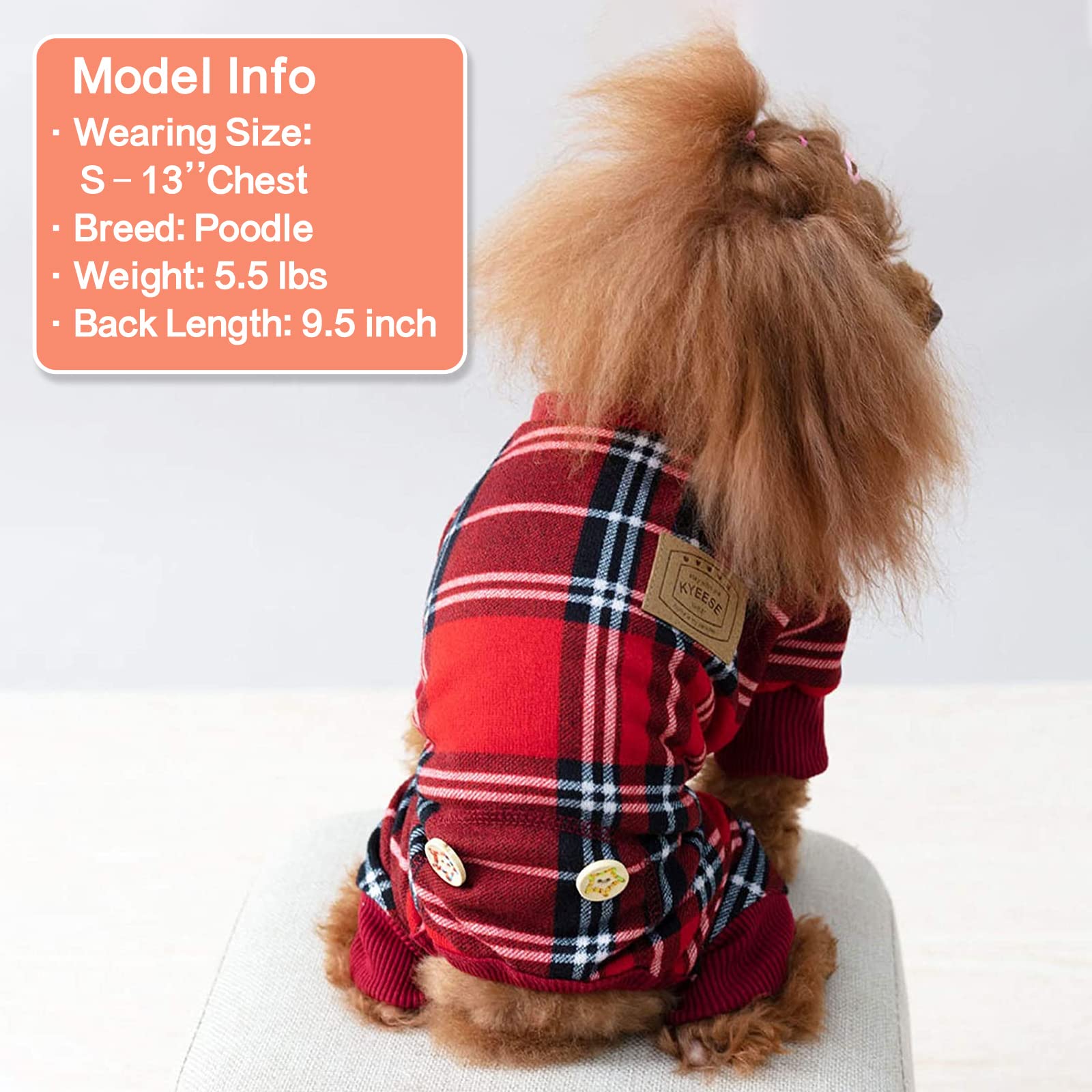 Kyeese Dog Pajamas For Small Dogs Plaid For Small Dogs Red Buffalo Check Dog Pajamas Onesie