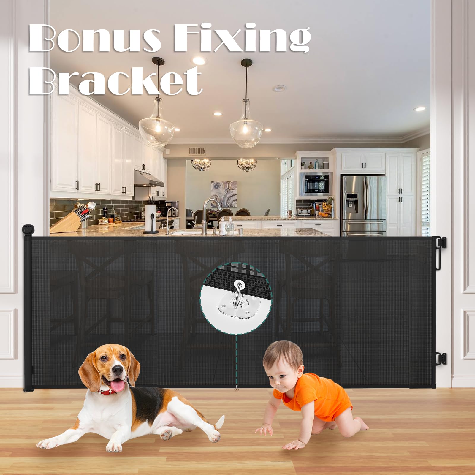 Babepai Retractable Baby Gates Extra Wide | 110' Wide X 34' Tall Dog Gates For Stairs | Indoor/Outdoor Use | Child Gates For Doorways, Deck, Porch, Hallways, Patio - Black