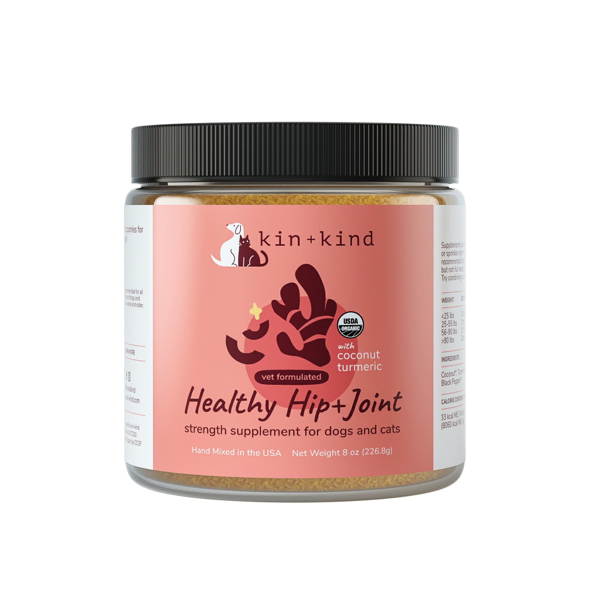 kin+kind Hip+Joint Supplement Dogs & Cats - Organic Healthy Hip+Joint Supplement - Vet Formulated Natural Formula with Organic T