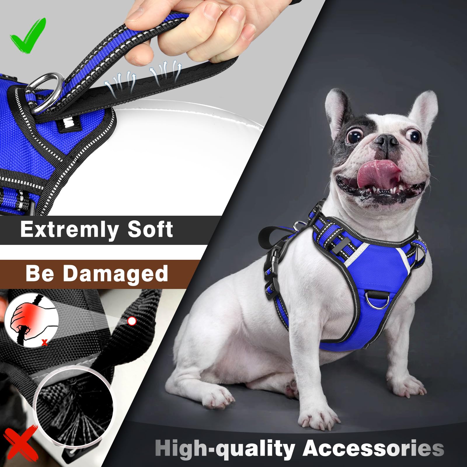 Winsee Service Dog Vest No Pull Dog Harness With 7 Dog Patches, Reflective Pet Harness With Durable Soft Padded Handle For Training Small, Medium, Large, And Extra-Large Dogs (Large, Dark Blue)