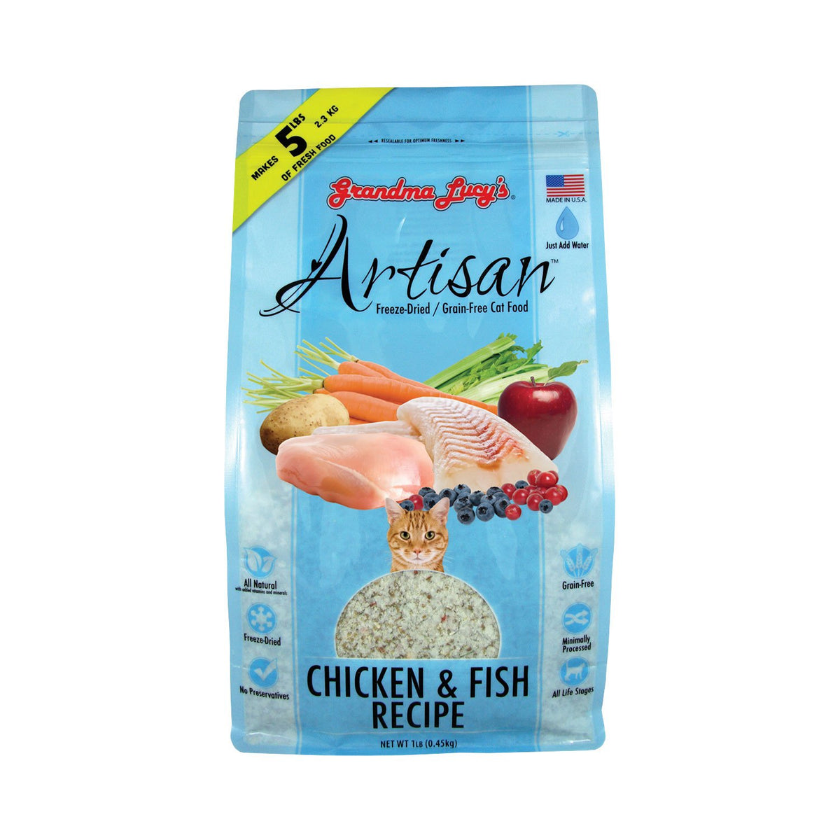 Grandma Lucy'S Artisan Freeze Dried Grain Free Cat Food - Chicken & Fish Recipe, 1 Lb (0.45Kg)