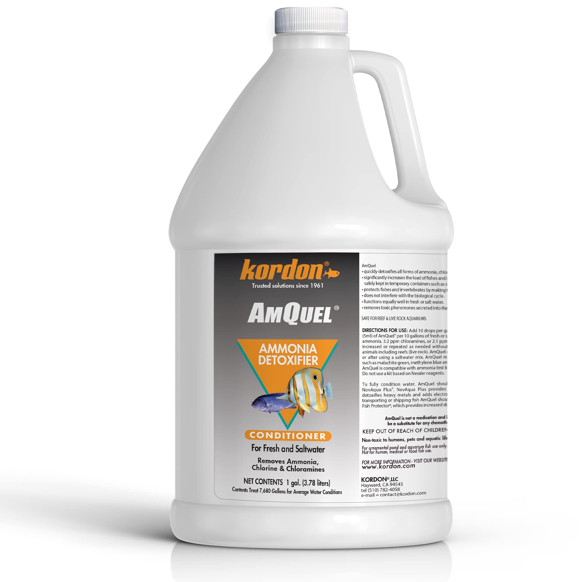 Kordon AmQuel One-Step Aquarium Water Conditioner - Removes Chlorine & Chloramines Fast, Detoxifies Ammonia, for Freshwater & Sa