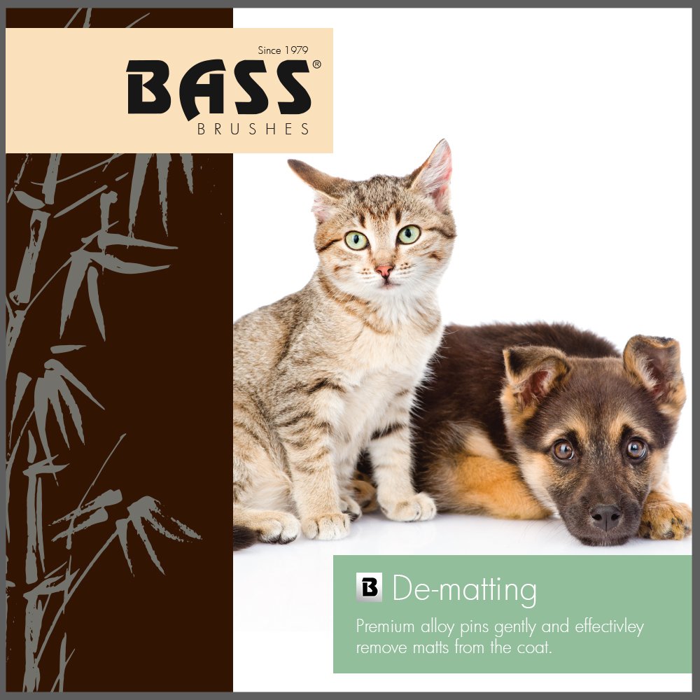 Bass Brushes Large Slicker Style Pet Brush With Bamboo Wood Handle And Rubber Grips