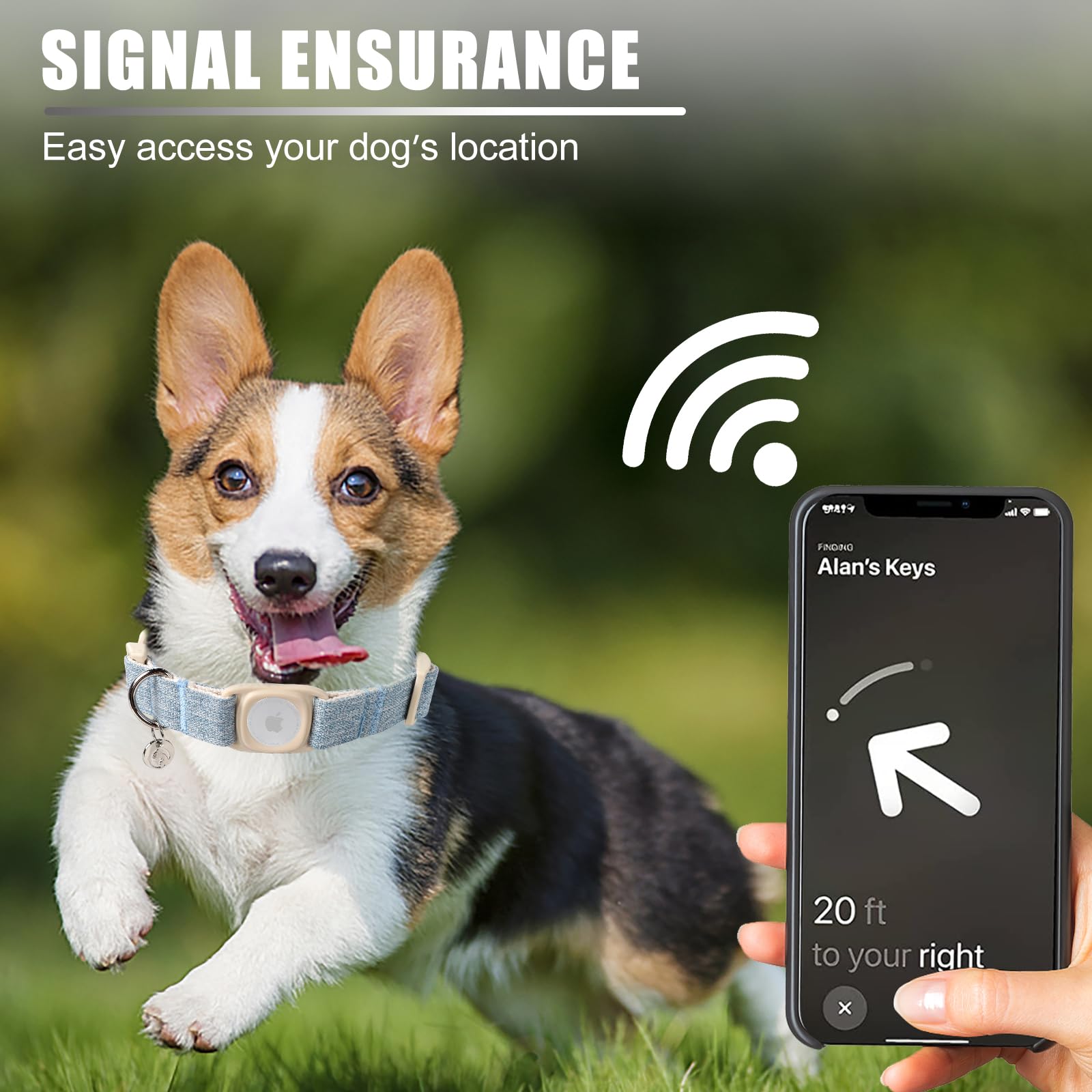 Dogwong Airtag Cotton Hemp Dog Collar, Heavy-Duty With Airtag Holder, Blue, Natural Fabric, Cute Puppy Necklace For Small To Lar