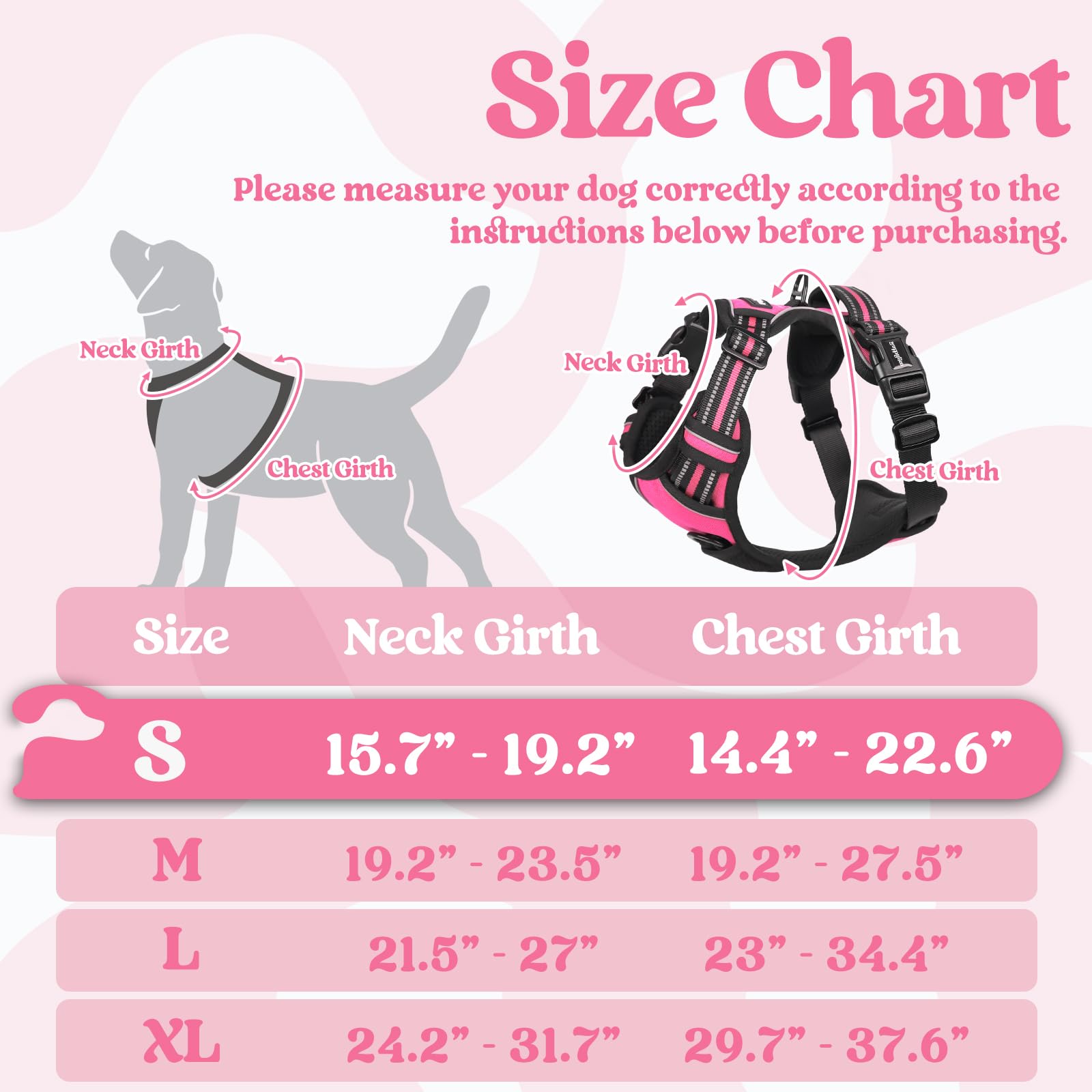 Rabbitgoo Dog Harness Small Sized, No Pull Pet Harness With 3 Buckles, Adjustable Soft Padded Pooch Vest With Instant Control Handle, Easy Walking Reflective Pet Vest For Small Dogs, Rose Pink, S