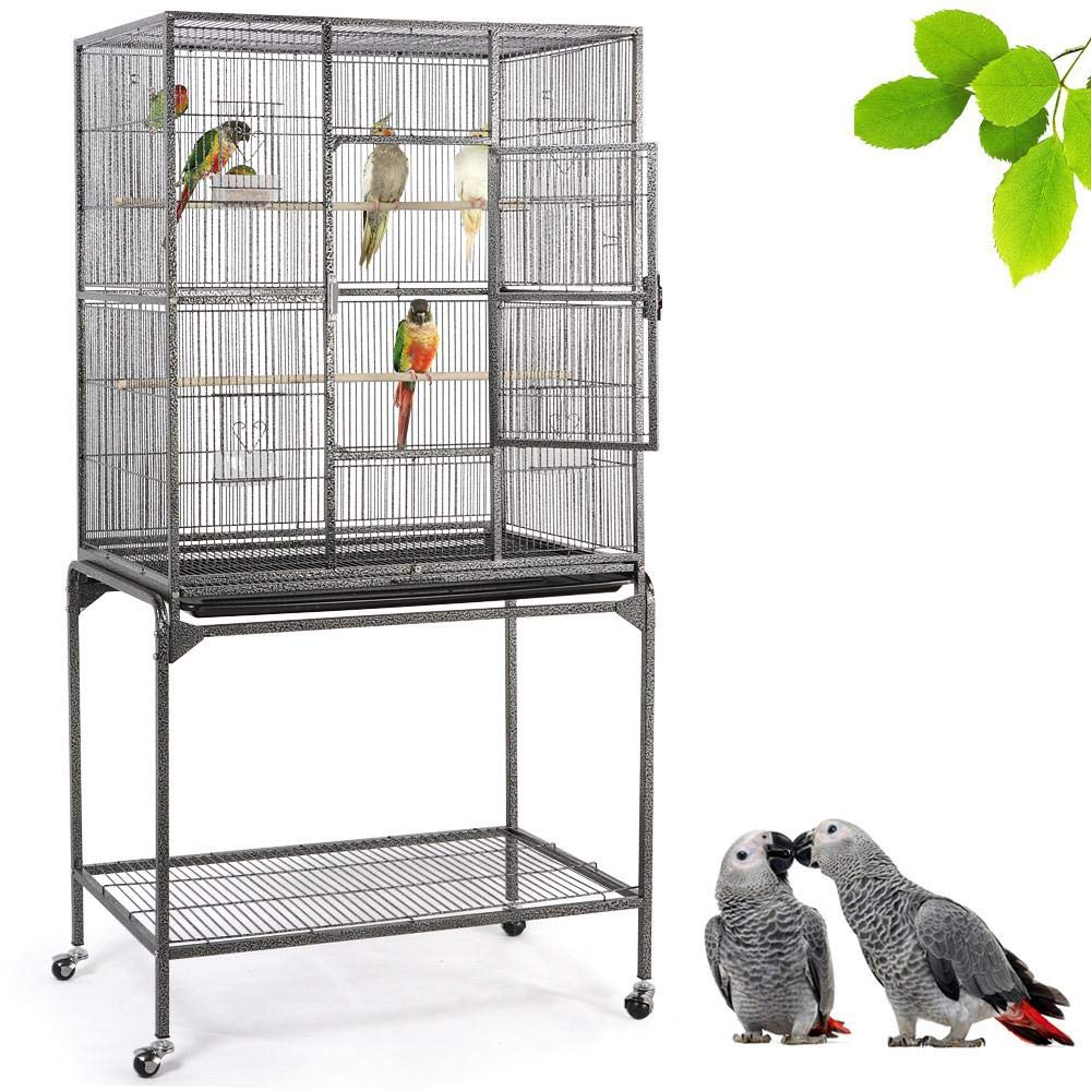 Yaheetech 63-Inch Wrought Iron Rolling Large Bird Cage For African Grey Small Quaker Amazon Parrots Canary Bird Flight Cage