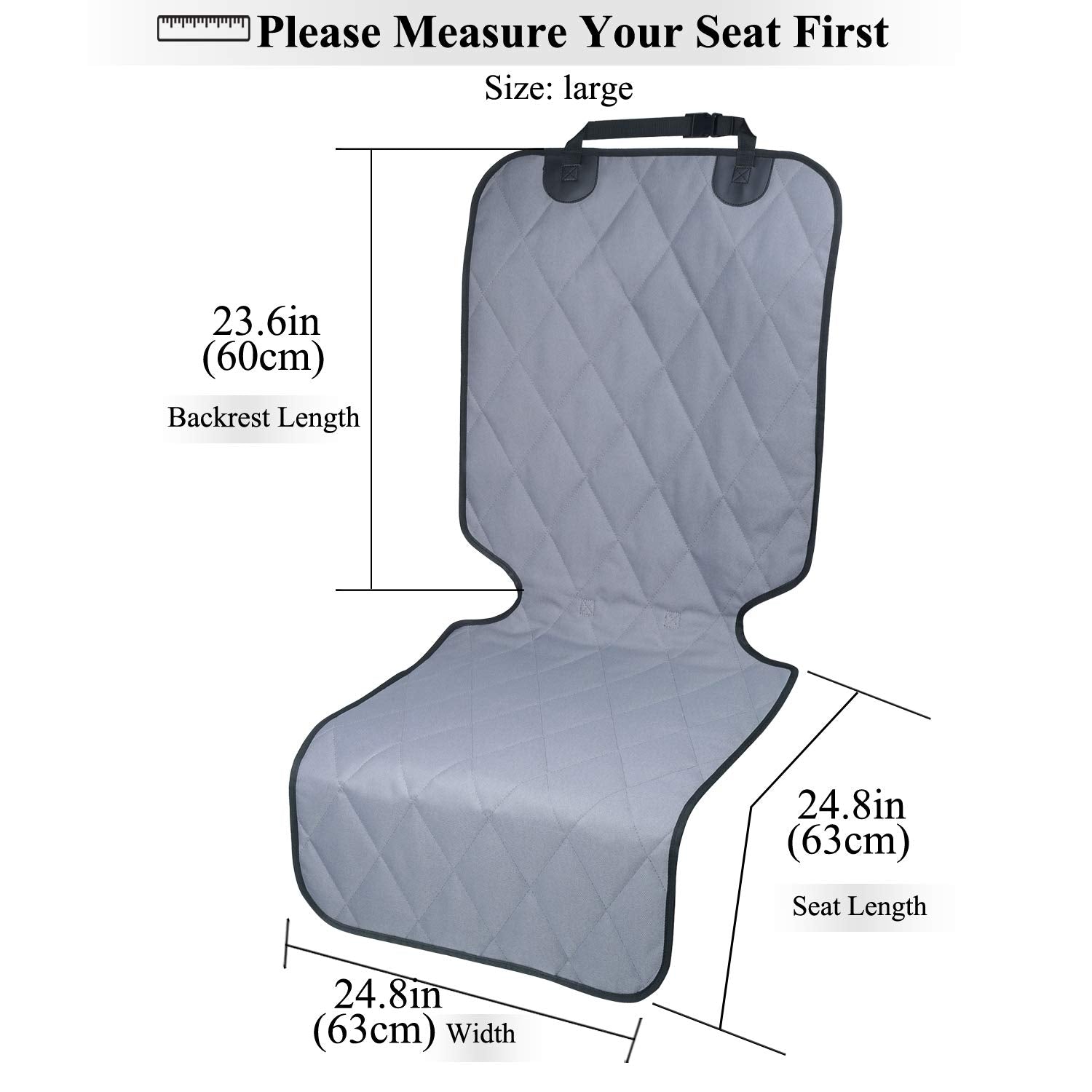 VIVAGLORY Front Dog Seat Covers, 1PACK No-Skirt Design Quilted & Durable 600D Oxford Pet Front Seat Cover with Anti-Slip Backing