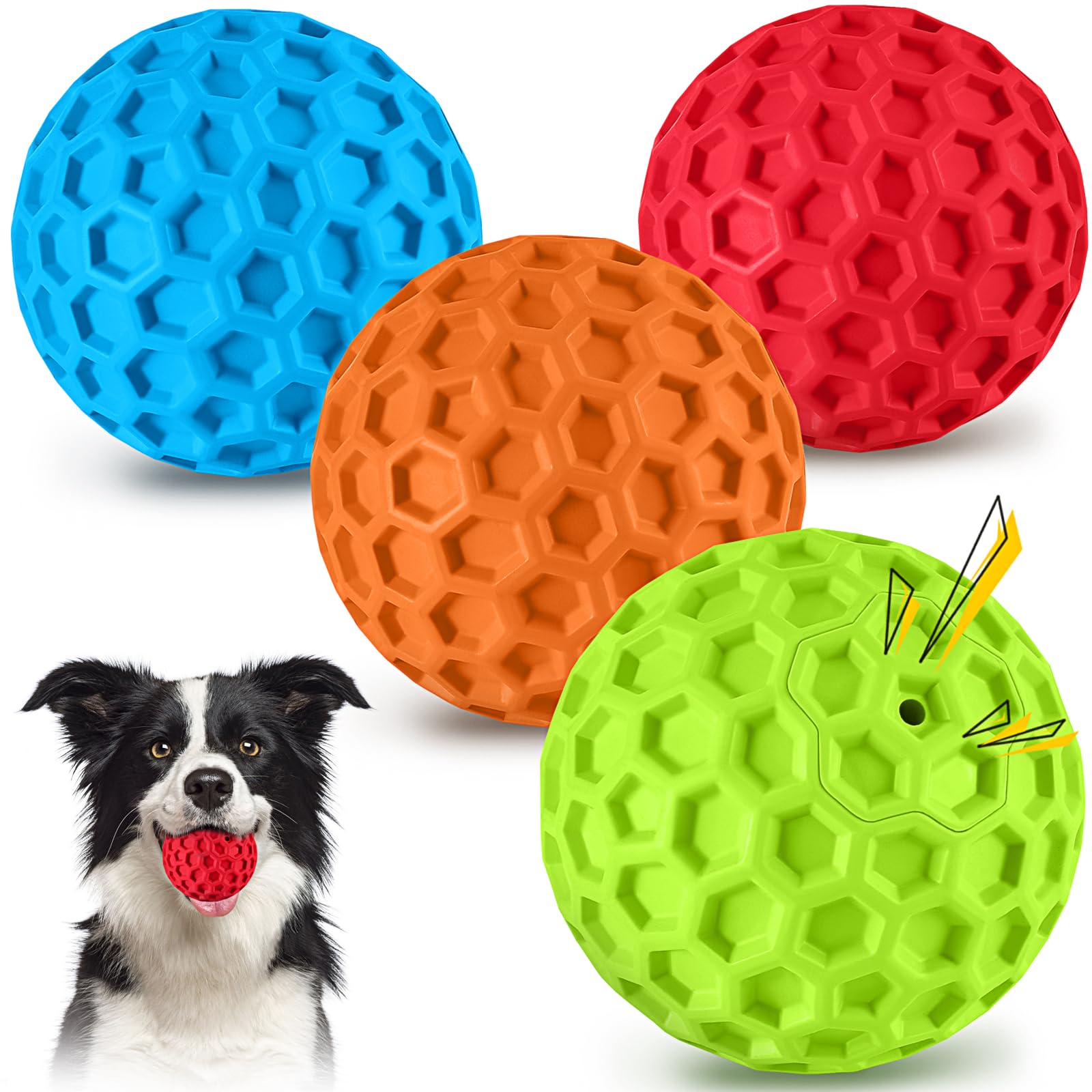 havit Indestructible Squeaky Dog Balls for Aggressive Chewers, Interactive Dog Toys to Keep Them Busy, Rubber Dog Chew Toy for L