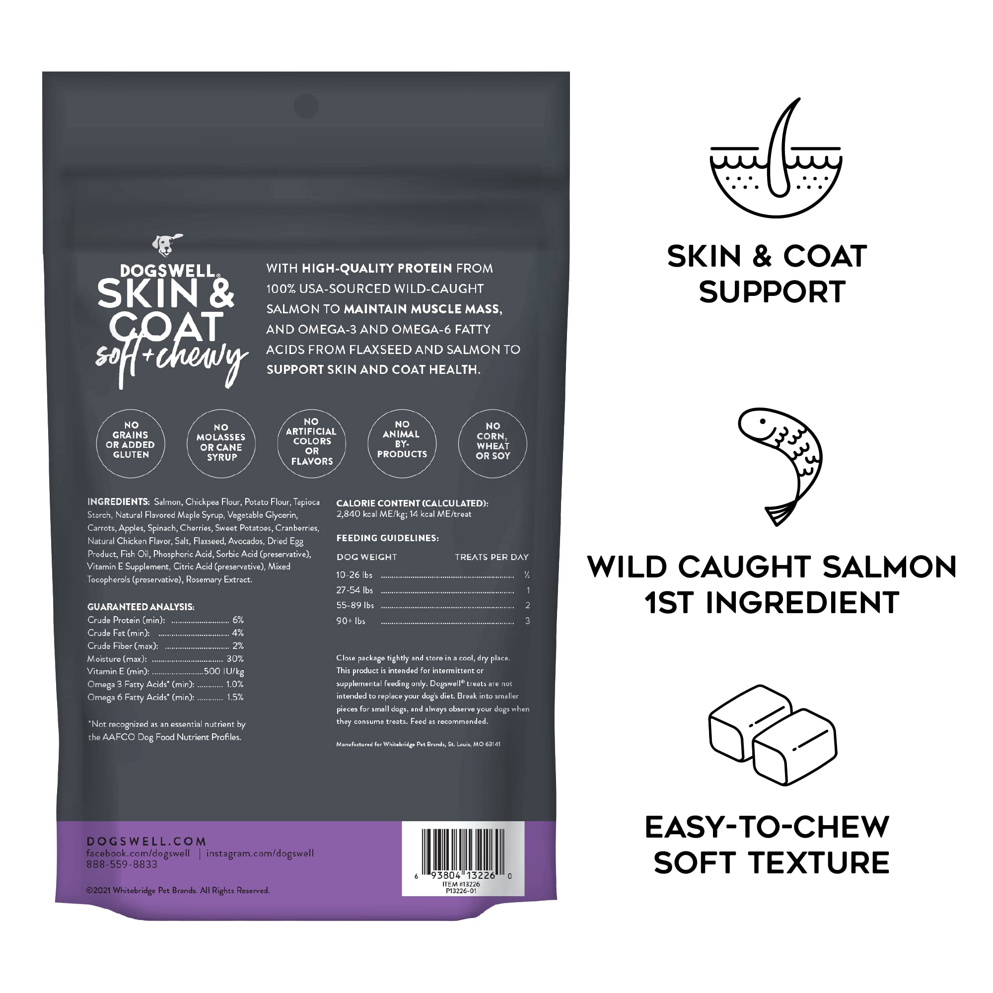 DOGSWELL Skin & Coat Soft & Chewy Dog Treats, Salmon, 14 oz. Bag