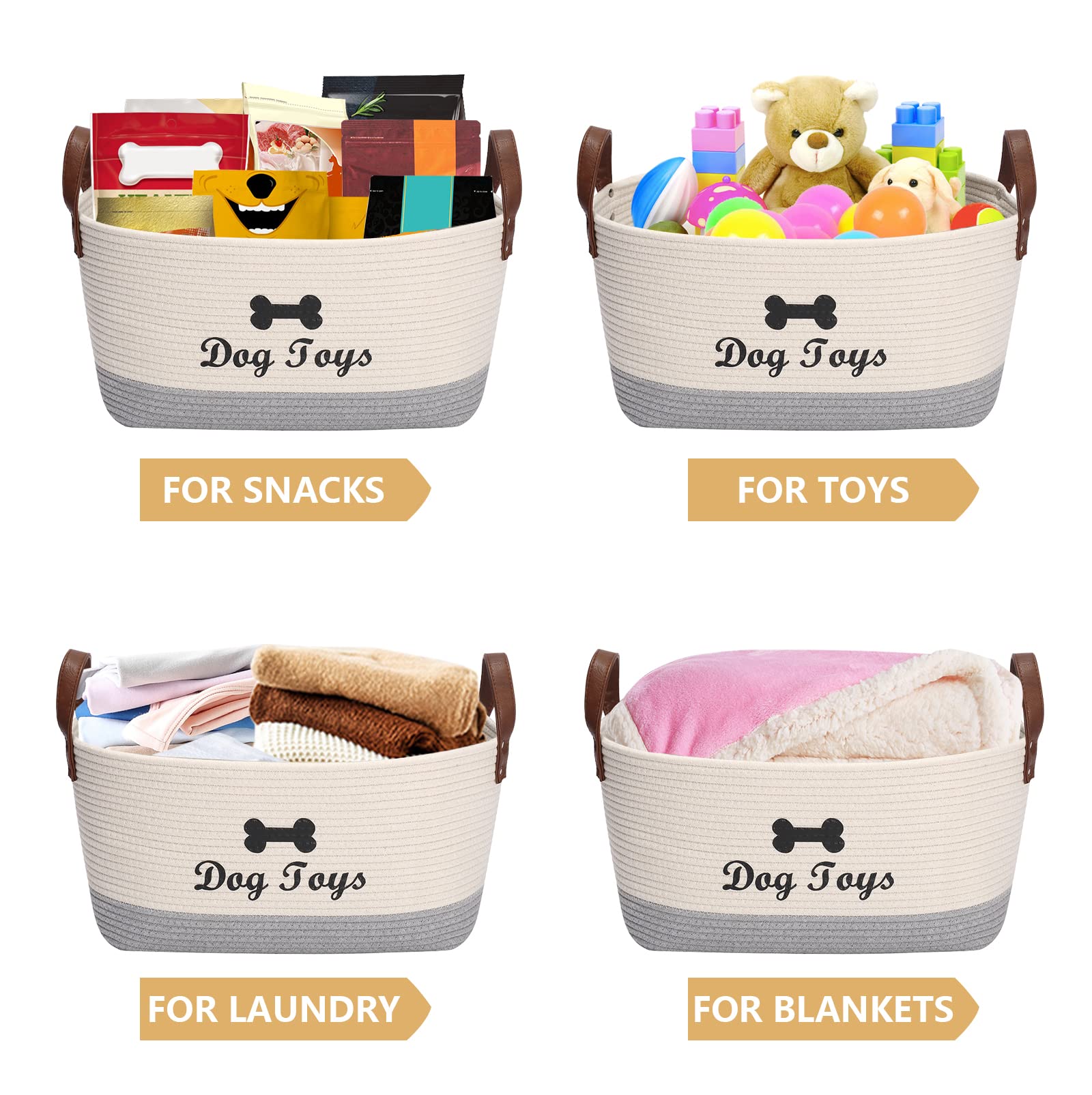 Large Cotton Dog Toy Basket Storage, 16.5'X10.6'X 7.5' Puppy Toy Basket,Puppy Bins,Laundry Basket Storage Bin-Perfect For Organizing Pet Toys,Blankets,Leashes,Pee Mats And Diapers