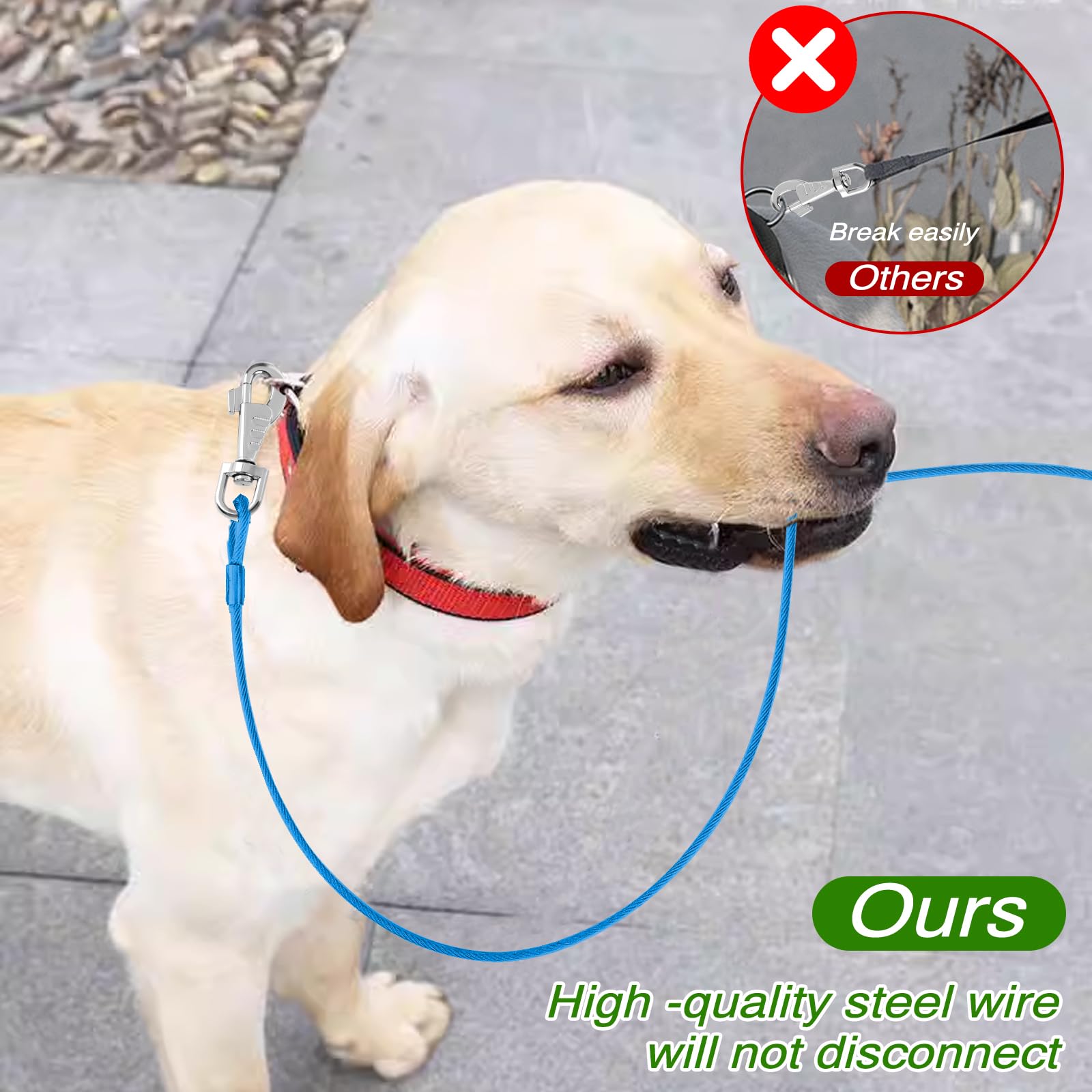 Kalione 2 Pack Chew Proof Dog Leashes Extension Metal Cable Leads, Non-Tangle Connect Leash For Any Leash, Heavy Duty Dog Leash