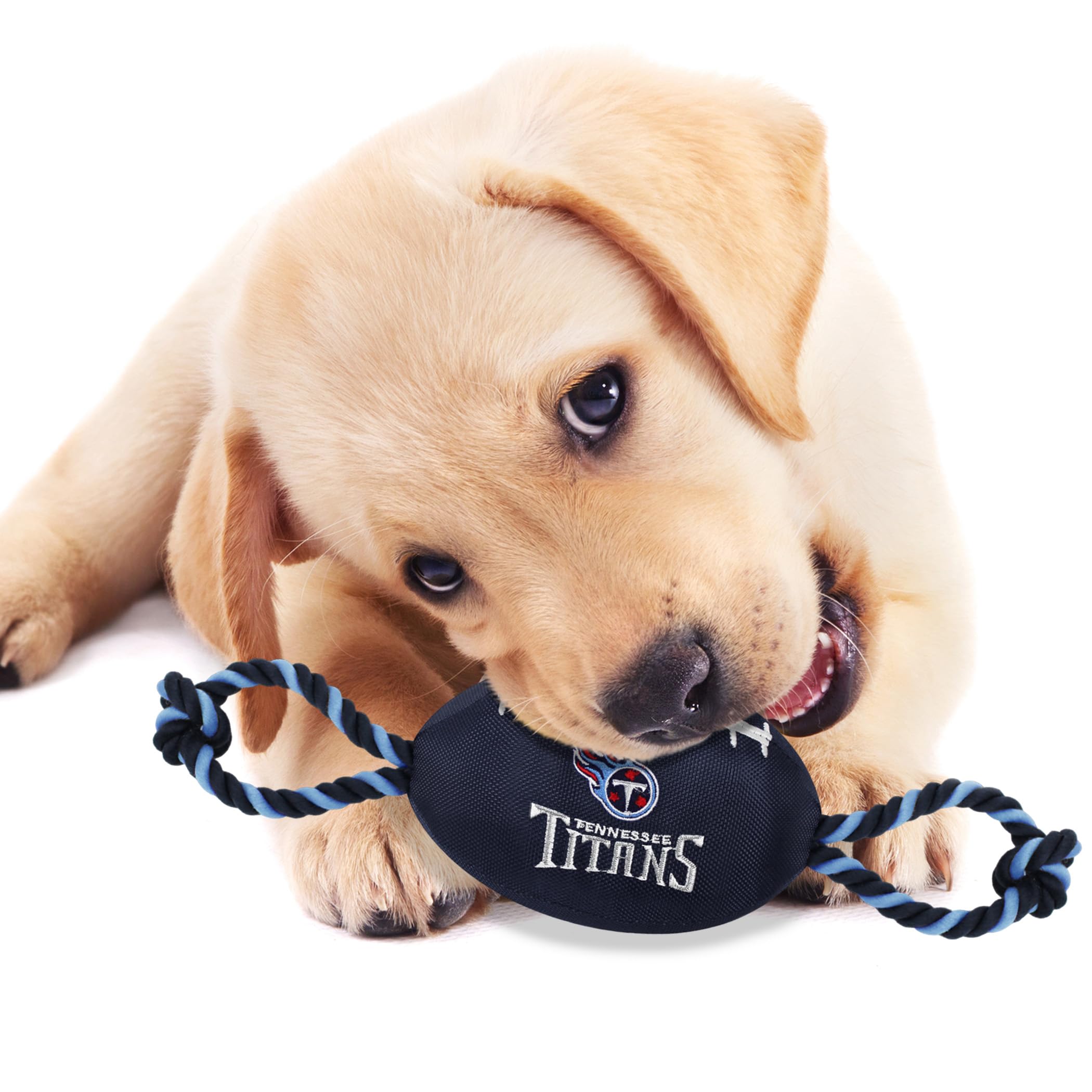 Pets First NFL Tennessee Titans Football Dog Toy, Tough Quality Nylon Materials, Strong Pull Ropes, Inner Squeaker, NFL Team Col