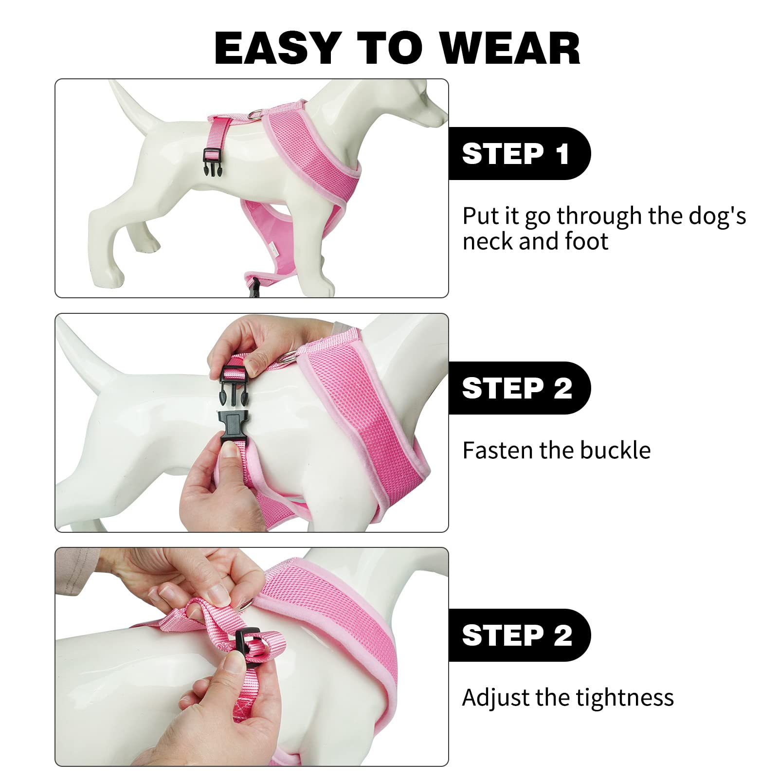 Bingpet No Pull Dog Harness Medium Sized Dog,Breathable Mesh Puppy Cat Harnesses,Adjustable Escape Proof Pet Outdoor Harnesses,Soft & Lightweight Small Dog Harness For Training And Walking,Pink, M