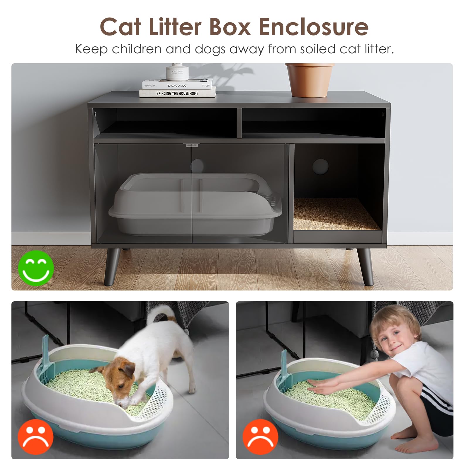 Ydtop Cat Litter Box Enclosure, Hidden Litter Box Furniture With Cat Scratch Pad, Wooden Pet House Side End Table, Storage Cabin