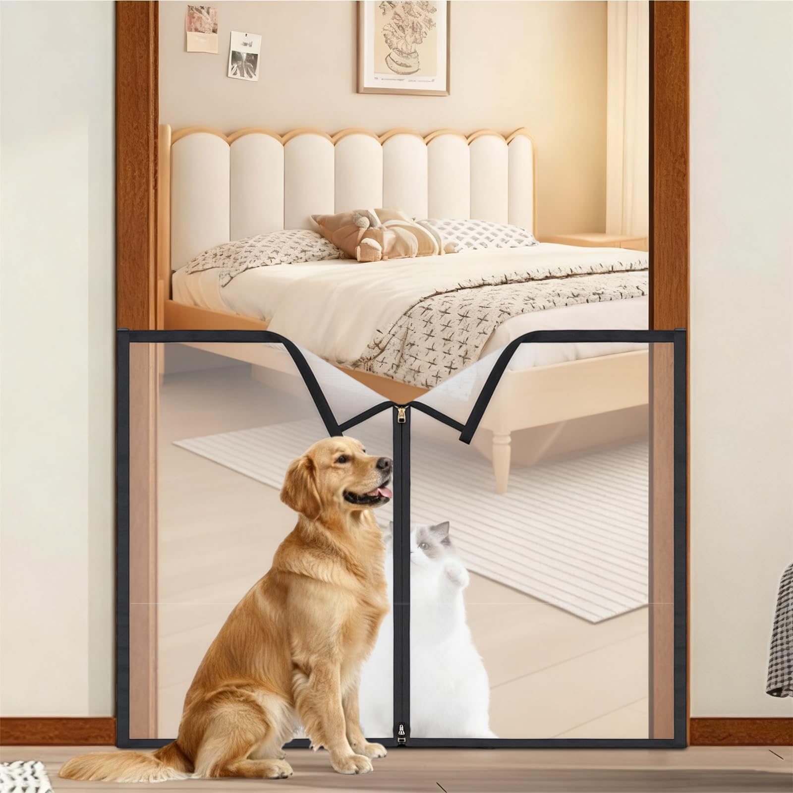 BrightRow 32 H x 44 W Dog Screen Mesh Gate Portable Puppy Safety Fence No Drilling Dog Gates Indoor Outdoor Pet Safety Guard Ess