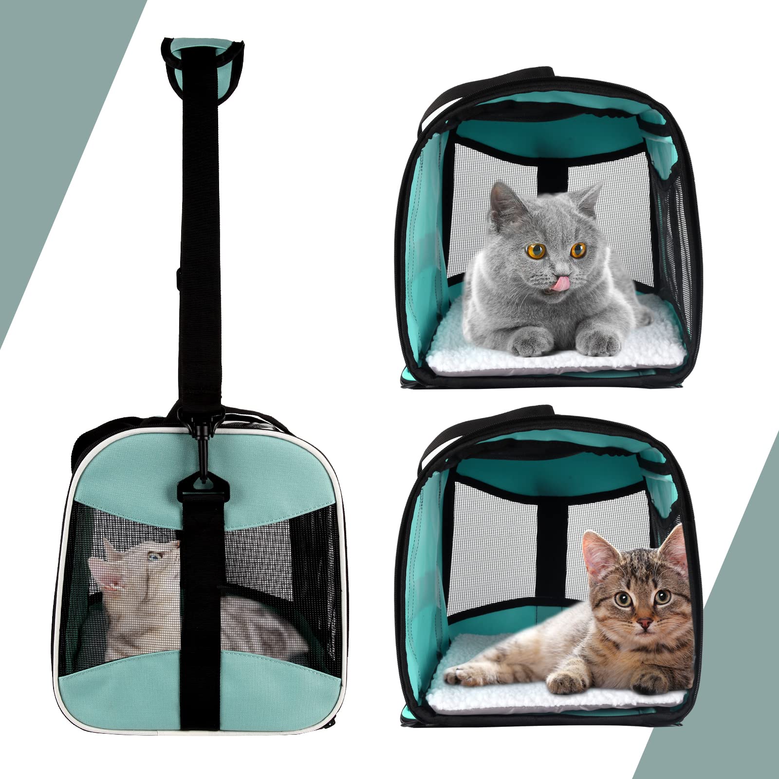 Cat Carrying Case Pet Dog Carrier Soft-Sided Cat Bag Airline Approved, Pet Travel Carrier Up To 15 Lbs, Collapsible Cat Carrier Dog Carrier For Medium Cats Small Cats Dogs(17X11X11 Green)