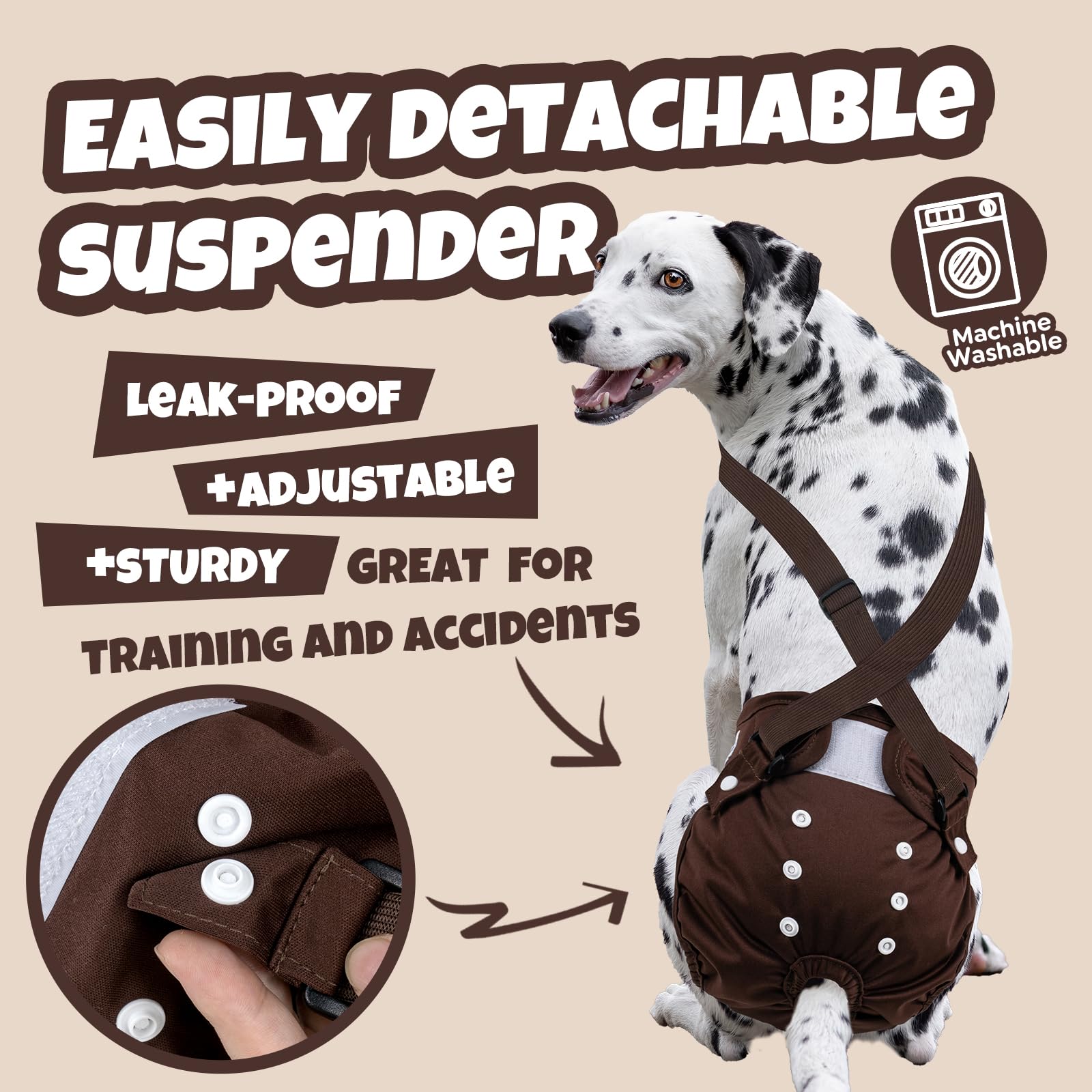 Pet Soft Washable Female Dog Diapers With Adjustable Suspenders (3 Pack) Escape-Proof Super Absorb Reusable Diapers For Heat, Tr