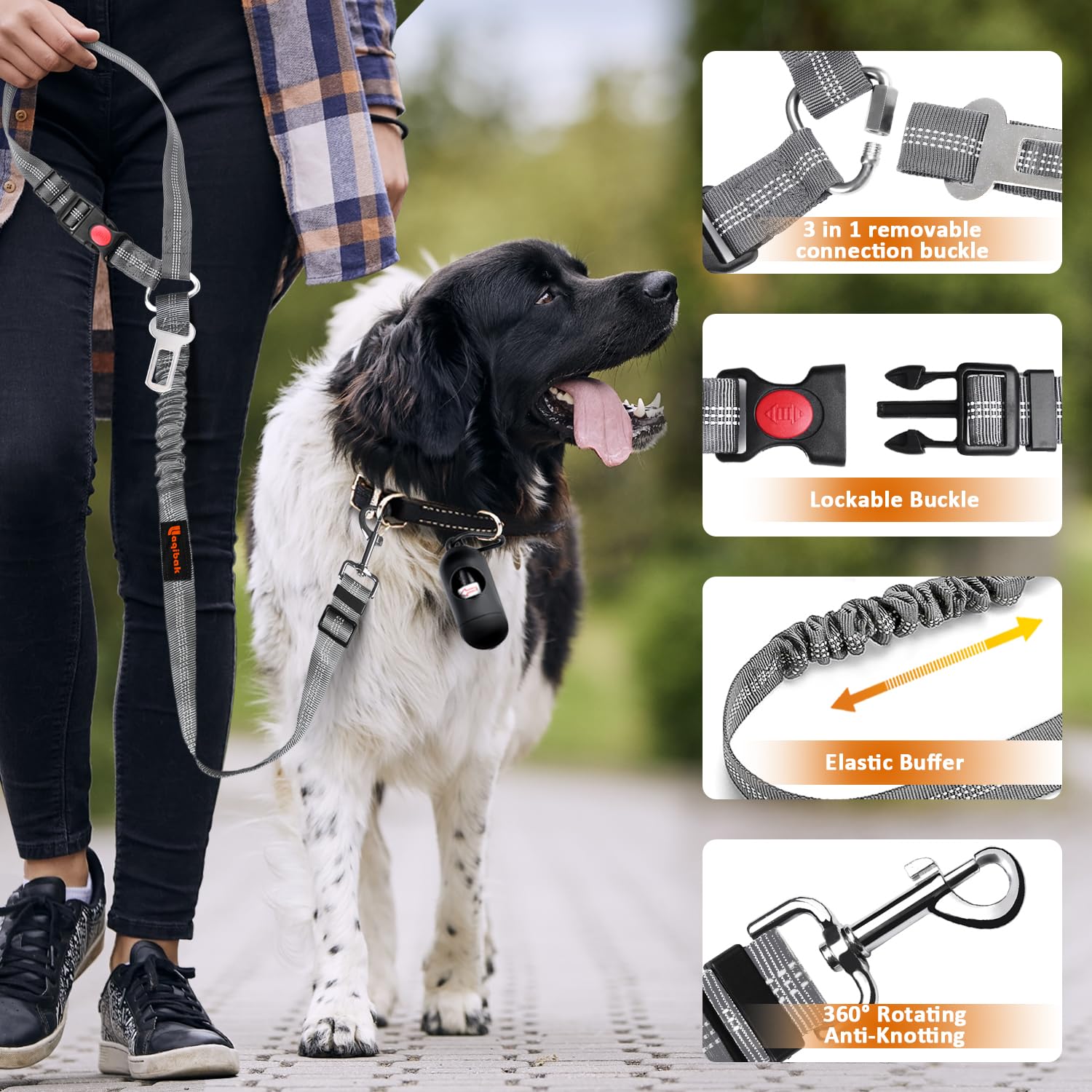 Removable Dog Seat Belt Harness For Car, 3 In 1 Pet Dog Car Seatbelt Leash, Retractable Restraint Secures To Vehicle Headrest &