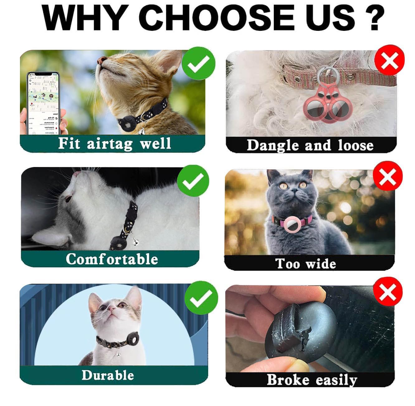 Breakaway Cat Collar With Airtag Holder, Safety Kitten Collar With Apple Airtag Holder,Cute Gps Cat Collar With Bell, Lightweigh