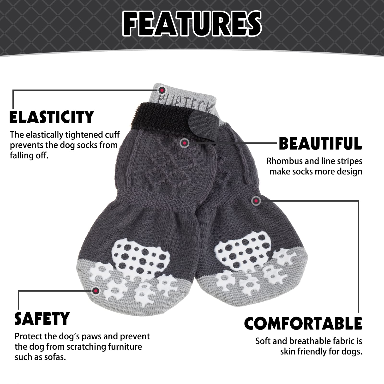 Pupteck Comfortable Anti-Slip Dog Socks 3 Pairs Soft Pet Paw Protection For Indoor Wear, Elastic Magic Straps For Small Medium Large Doggies Traction Control
