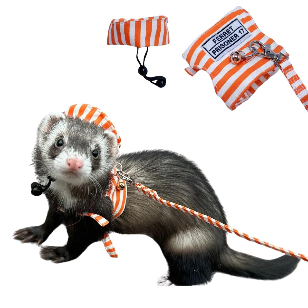 Ferret Harness And Leash - Adjustable Soft Cotton Small Pet Harness With Safe Bell, No Pull Comfort Padded Vest For Ferret, Guinea Pigs, Chinchilla And Similar Small Animals (Orange)