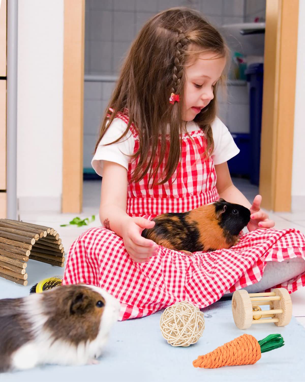 Sofier Hamster, Guinea Pig Toys Accessories Natural Chews for Teeth Rabbit Bunny Rat Chinchilla Hideout Ball Apple Wood Timothy