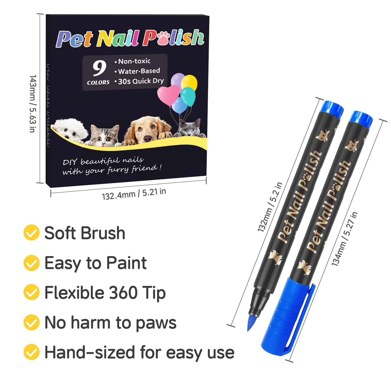 Cherocito Dog Nail Polish Pens Set - 9 Colors, Quick Dry, Non-Toxic Water-Based, Ideal for DIY Pet Nails, Safe for Dogs & Cats