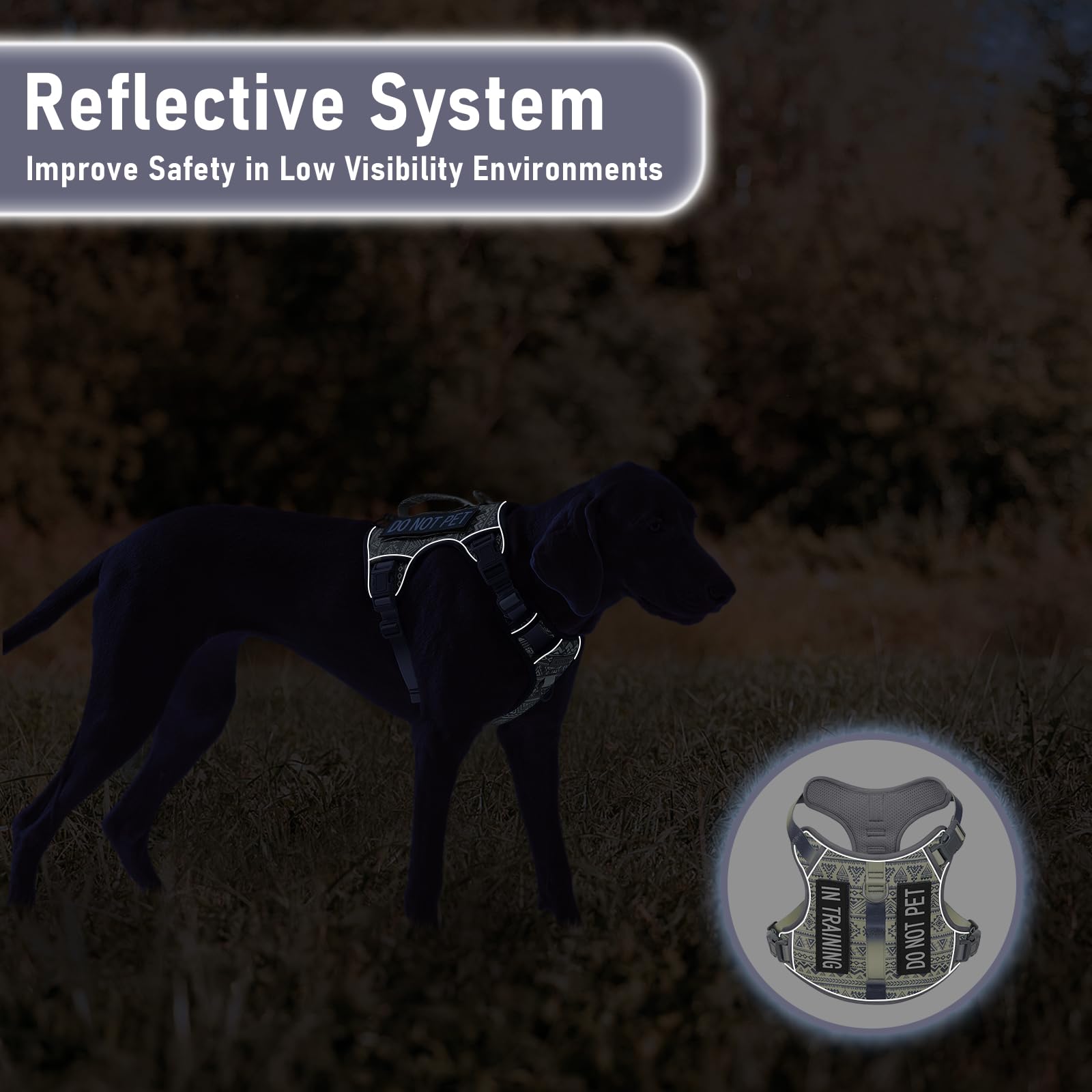 Heavy Duty No Pull Tactical Dog Harness For Large Dogs, Labrador Golden Retriever German Shepherd, Adjustable Soft Padded Dog Ve