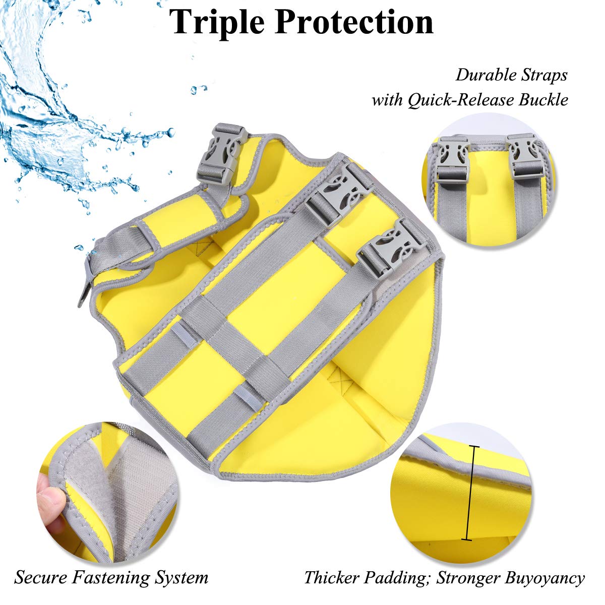Vivaglory Neoprene Dog Life Jacket Dog Flotation Vest For Boating Hunting & Swimming, Lightweight With Leash Ring, M, Yellow