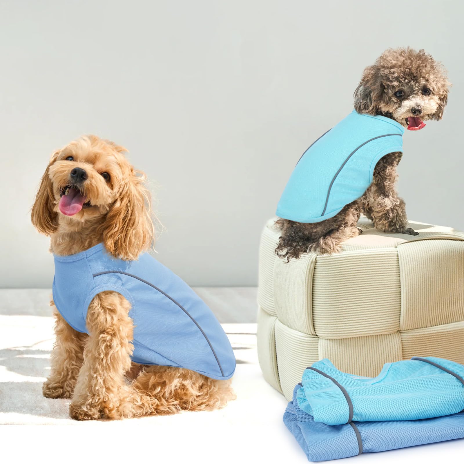 T'Chaque Dog Shirts For Small Dogs 2 Pack, S Dog Sleeveless Vests With Reflective Strips, Pullover Pet Tank Top, Lightweight Pet