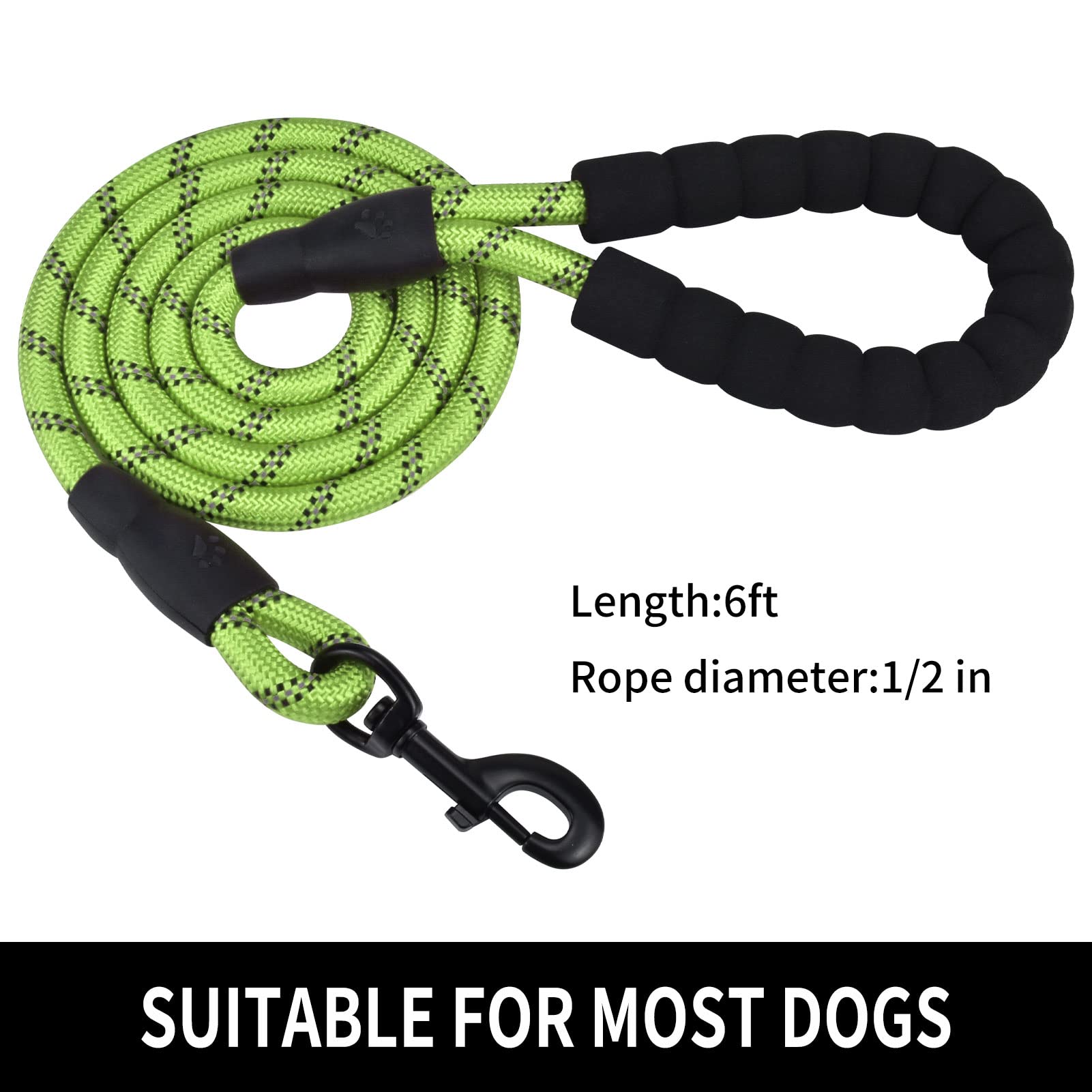Panykoo 5/6 Ft Strong Pet Dog Leash With Soft Padded Handle,Highly Reflective Rope For Night Walking,360-Degree Rotating Metal B