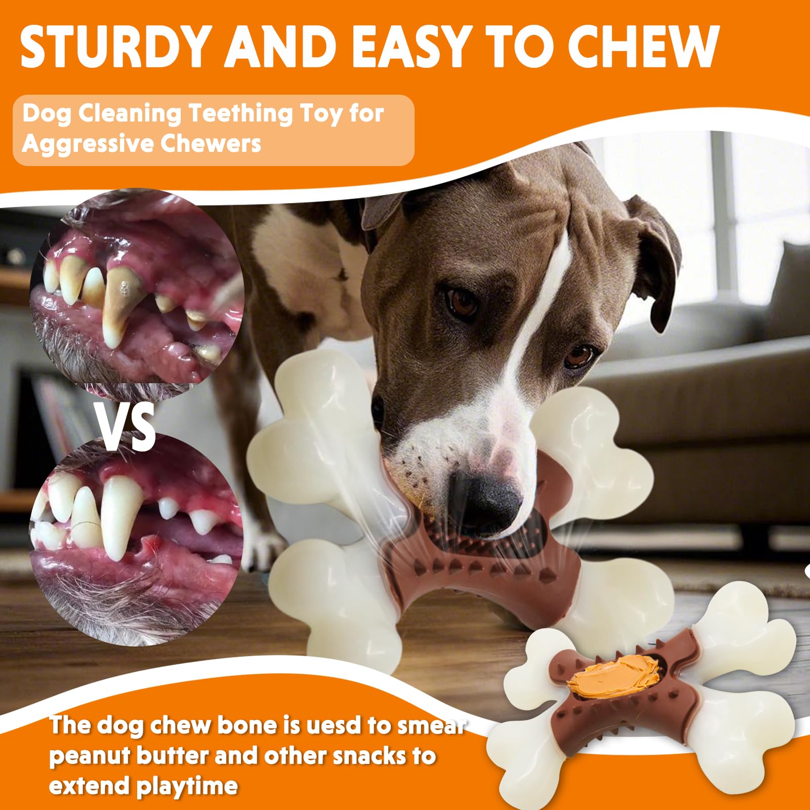 Laroo Dog Chew Toys For Aggressive Chewers, Durable Nylon Bones Tough Toys For Training And Cleaning Teeth, Interactive Treat Di