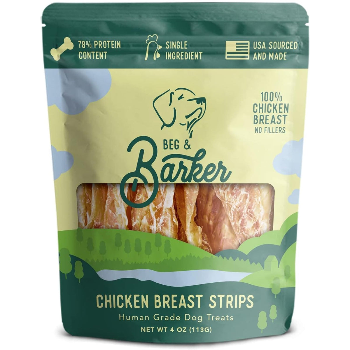 Beg & Barker Chicken Jerky For Dogs (4 Oz, Pack Of 1) - Dog Training Treats - Natural Dog Treats Made In The Usa - Grain Free, Diabetic-Friendly, High Protein, Sugar-Free (Chicken Dog Jerky)