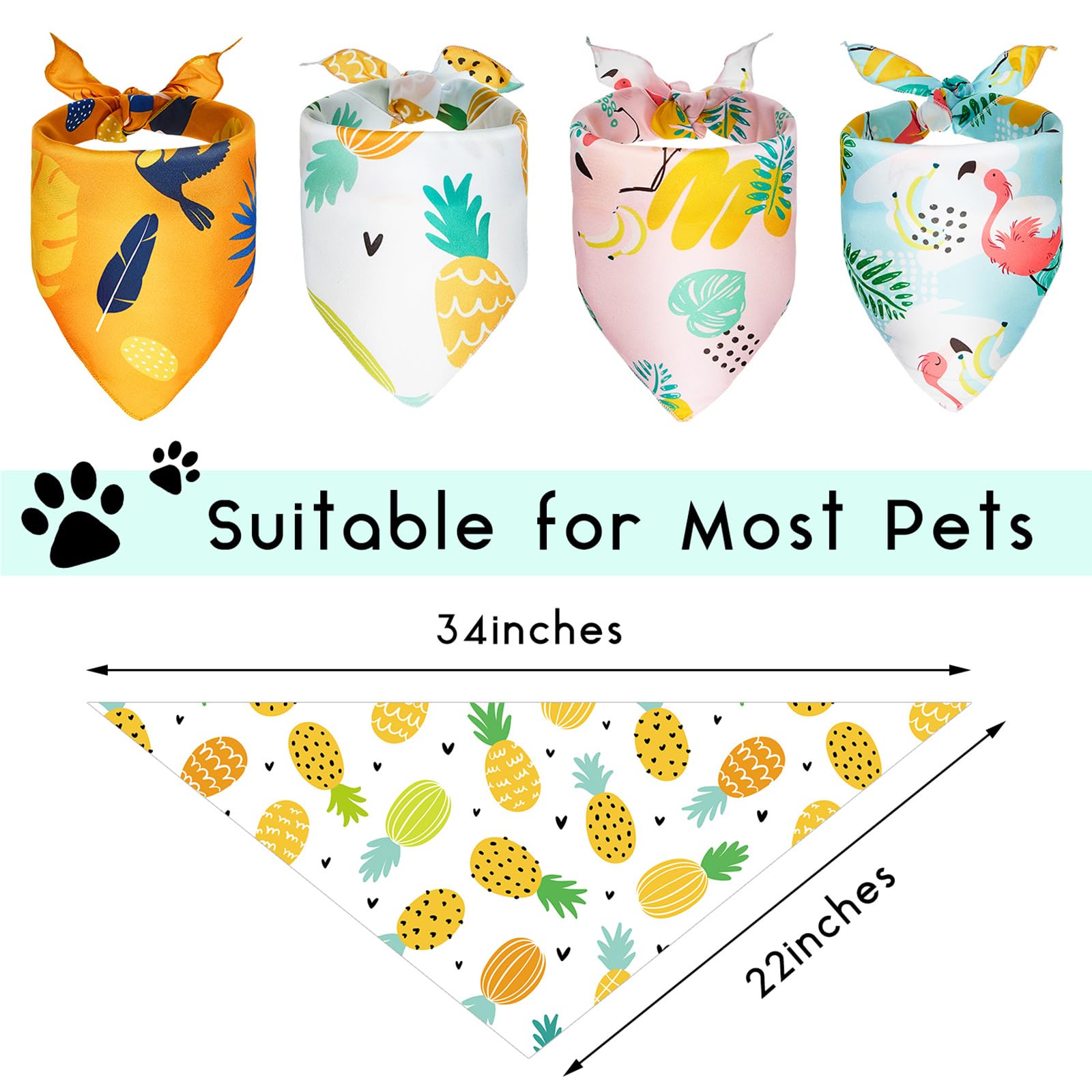 Frienda 8 Pieces Summer Pet Bandanas Triangle Dog Bandana Hawaiian Dog Scarf Triangle Bibs Adjustable Rainforest Fruit Flamingo