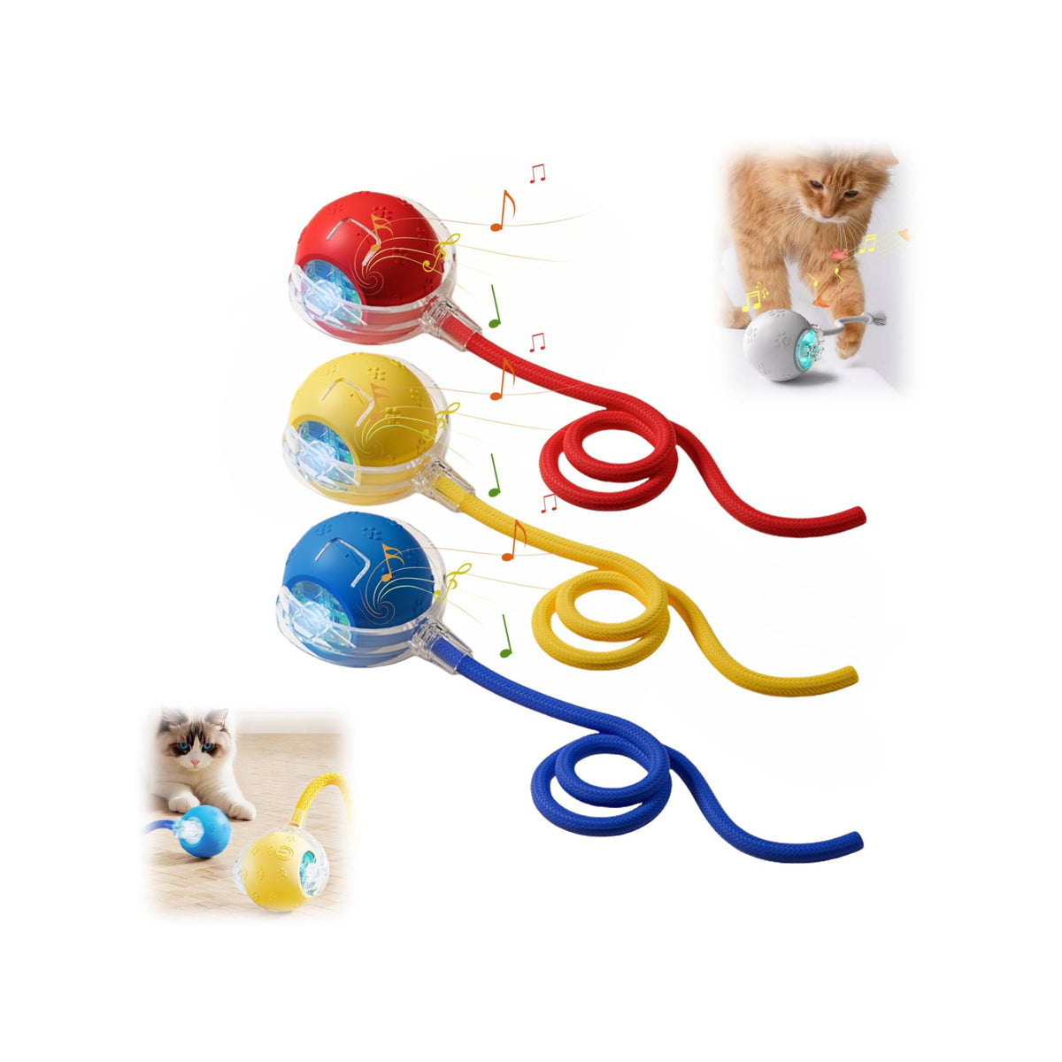 Zonciho 2025 New Interactive Cat Toys Balls, Chirping & Motion Activate Cat Toys(B 3 Pcs)