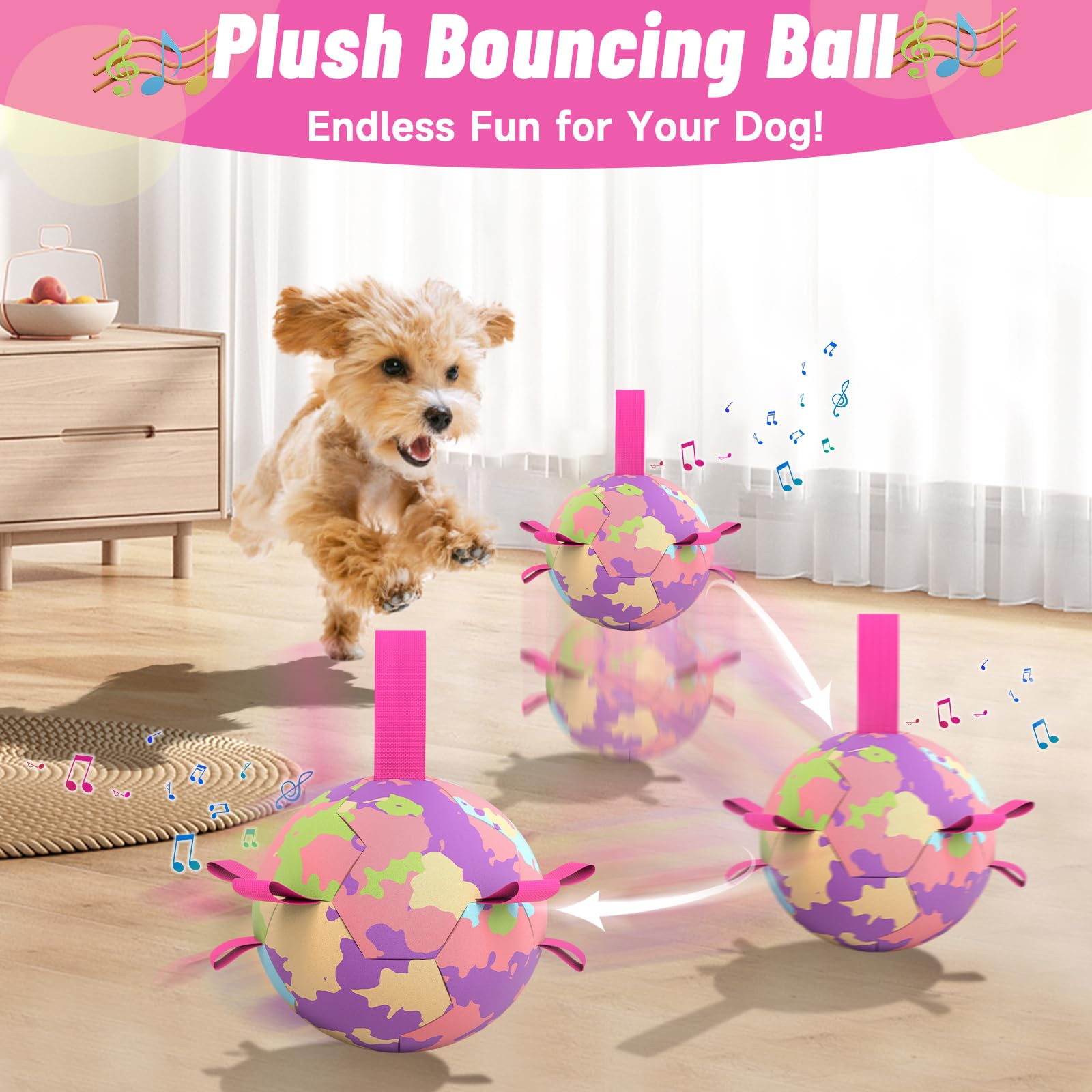 Qdan Interactive Dog Toys Soccer Ball: Bouncing Ball For Dogs, Jumping Dog Balls With Recording And Music Modes, Puppy Birthday