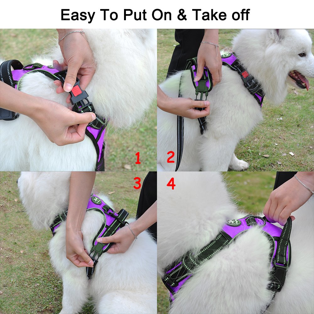 Poypet Dog Harness No Pull, Reflective Adjustable No Choke Pet Vest With Front & Back Clips, Soft Padded And Control Training Handle For Large Dogs(Purple,Xl)