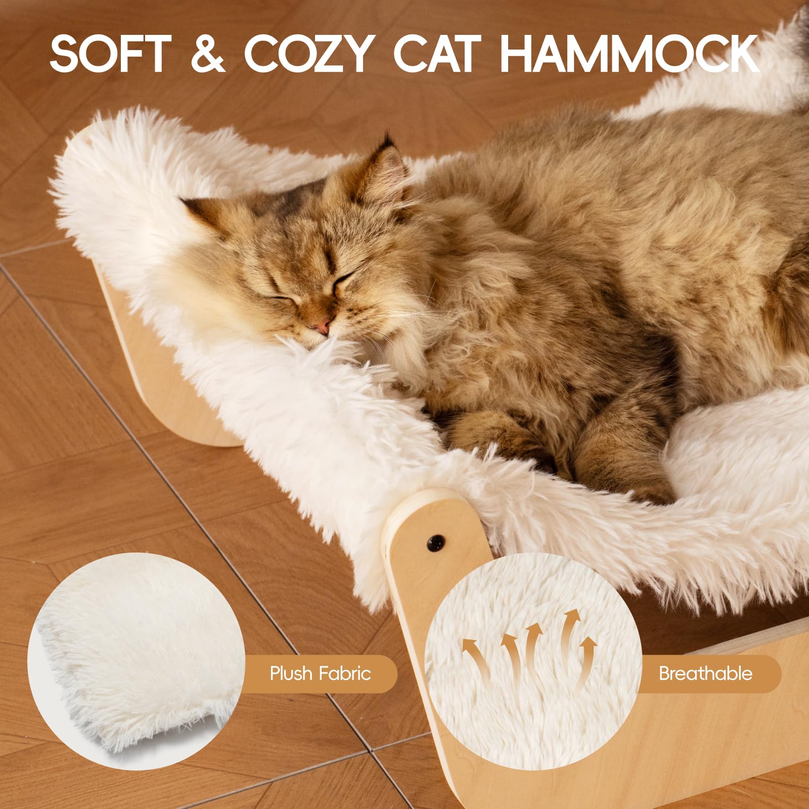 Mewoofun Cat Hammock Bed, Cat Beds For Indoor Cats With Washable Removable Bed Cover, Wooden Cat Hammock For Large Cats, Easy To