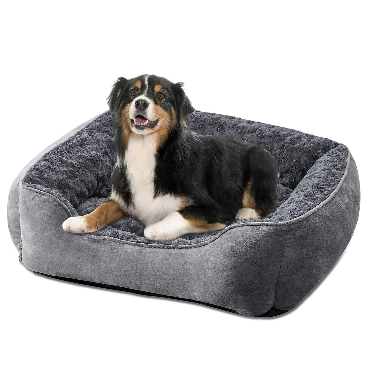 Joejoy Rectangle Dog Bed For Large Medium Small Dogs Machine Washable Sleeping Dog Sofa Bed Non-Slip Bottom Breathable Soft Puppy Bed Durable Orthopedic Calming Pet Cuddler, Multiple Size, Grey