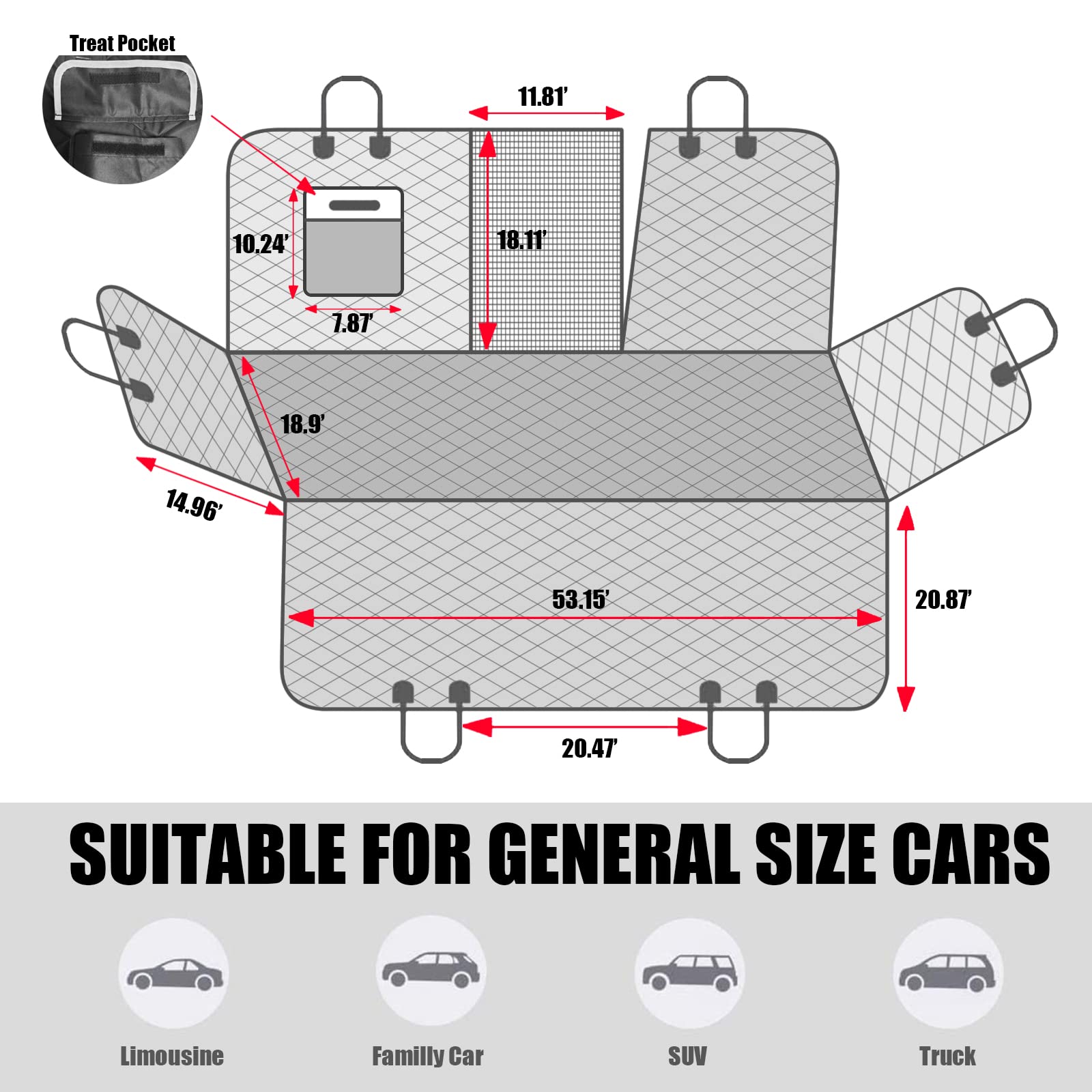 Auldey Dog Car Seat Cover,Waterproof With Mesh Window And Storage Pocket,Durable Scratchproof Nonslip Dog Car Hammock With Universal Size Fits For Cars/Trucks/Suv