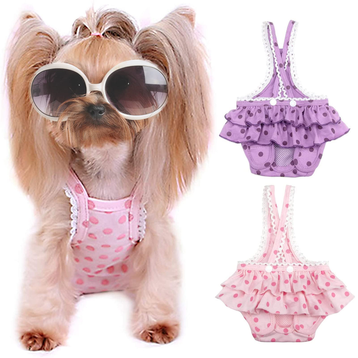 2 Pieces Washable Female Diapers With Suspender Comfort Reusable Doggy Diapers Reusable Puppy Sanitary Panties Dog Underwear Diaper For Small Girl Dogs In Period Heat,M