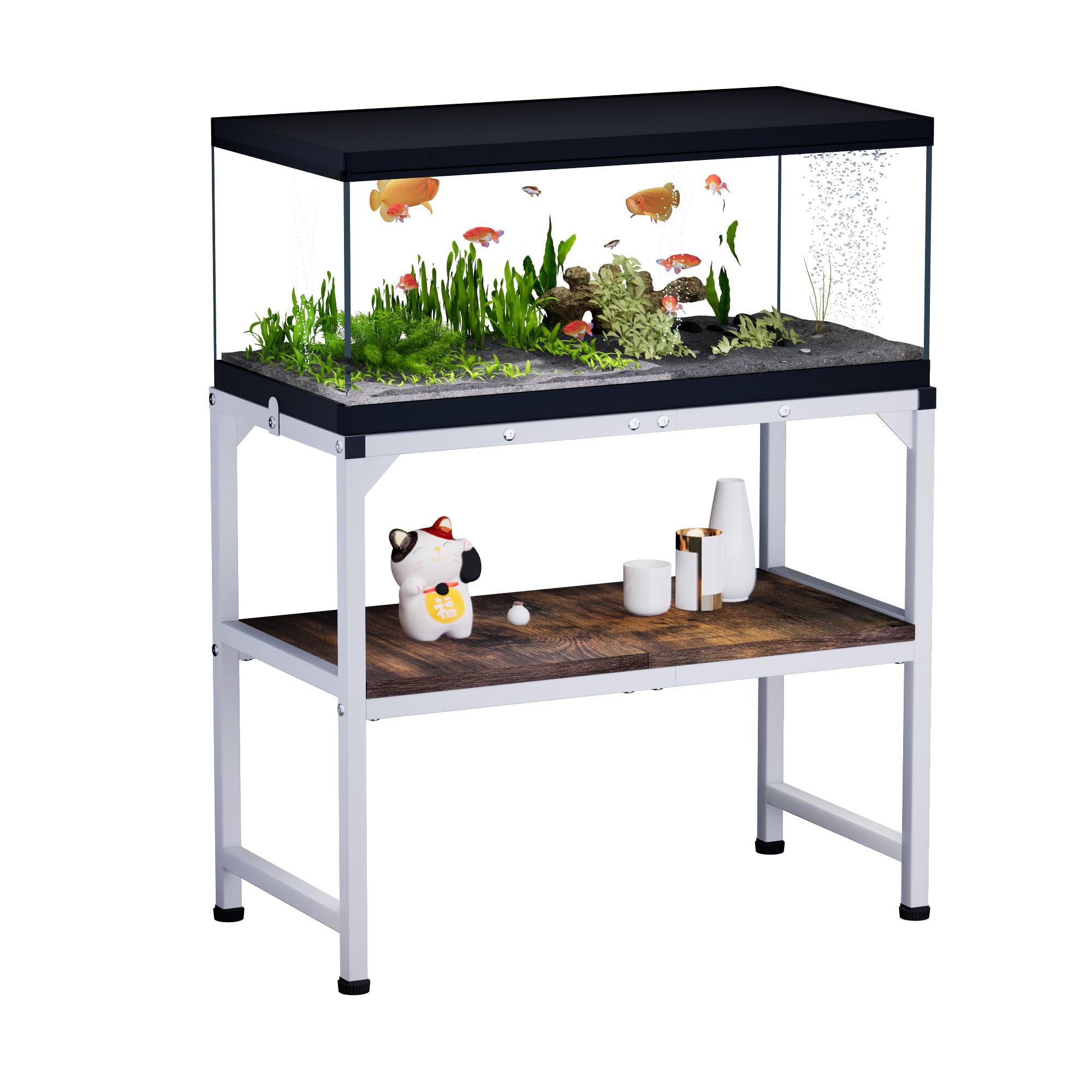 Azaeahom 10-20 Gallon Fish Tank Stand, Metal Aquarium Stand with Adjustable Non-Slip Foot and Wooden Shelf, Reptile Tank Stand E